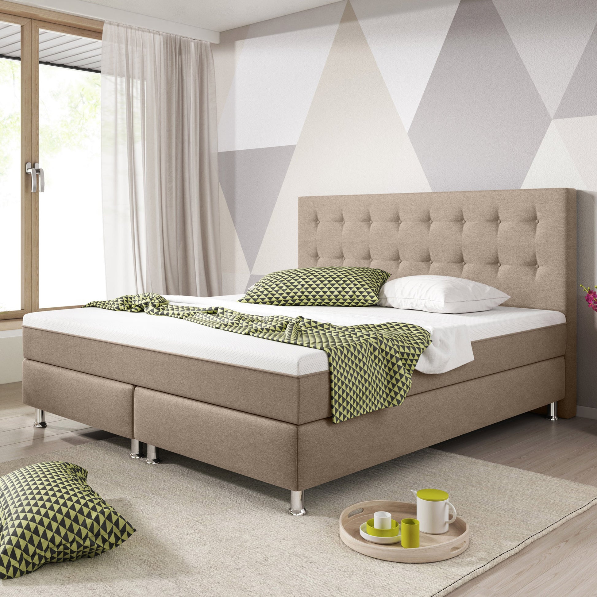 Boxspringbett KN0017 180x200 cm Webstoff Muddy mit Topper-Optik - Interbed