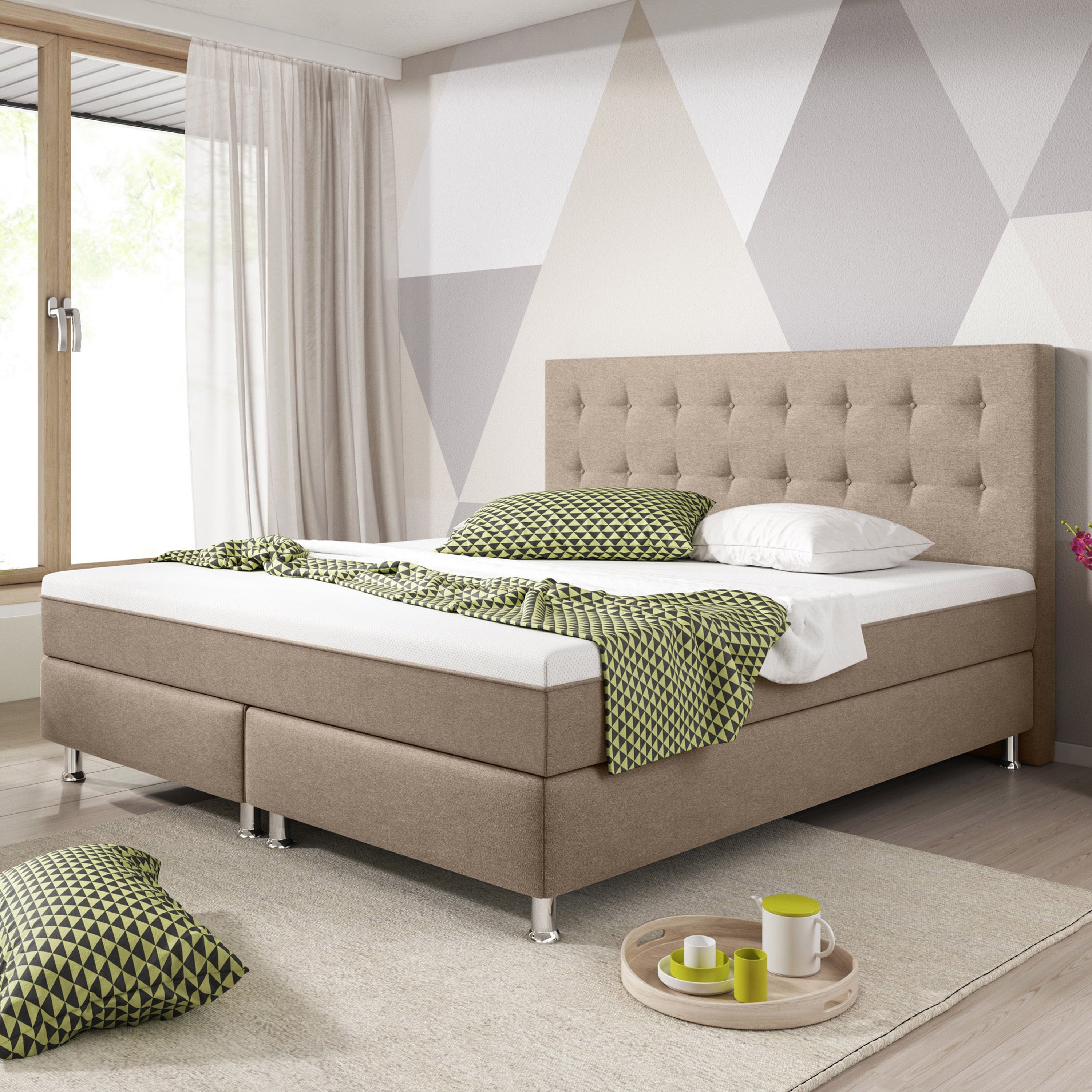 Boxspringbett KN0017 180x200 cm Webstoff Muddy mit Topper-Optik - Interbed