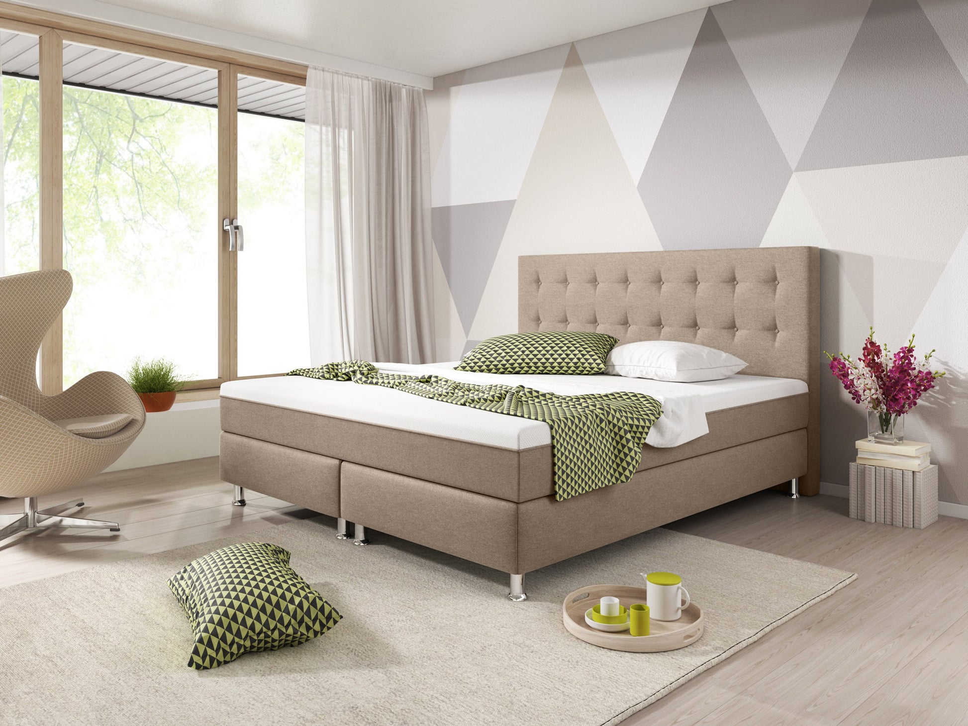 Boxspringbett KN0017 180x200 cm Webstoff Muddy mit Topper-Optik - Interbed