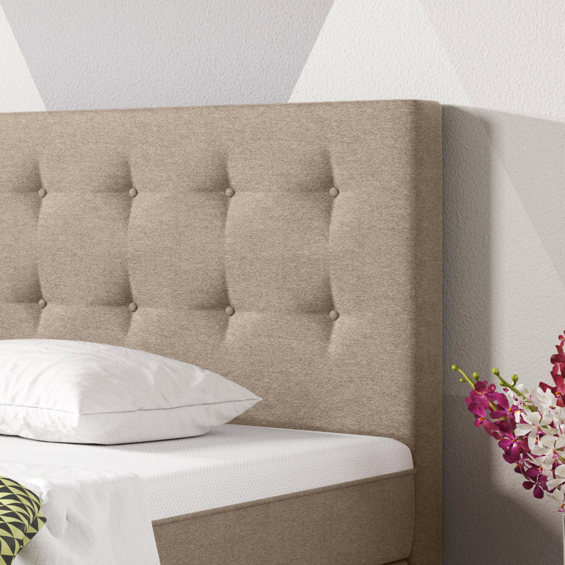 Boxspringbett KN0017 180x200 cm Webstoff Muddy mit Topper-Optik - Interbed