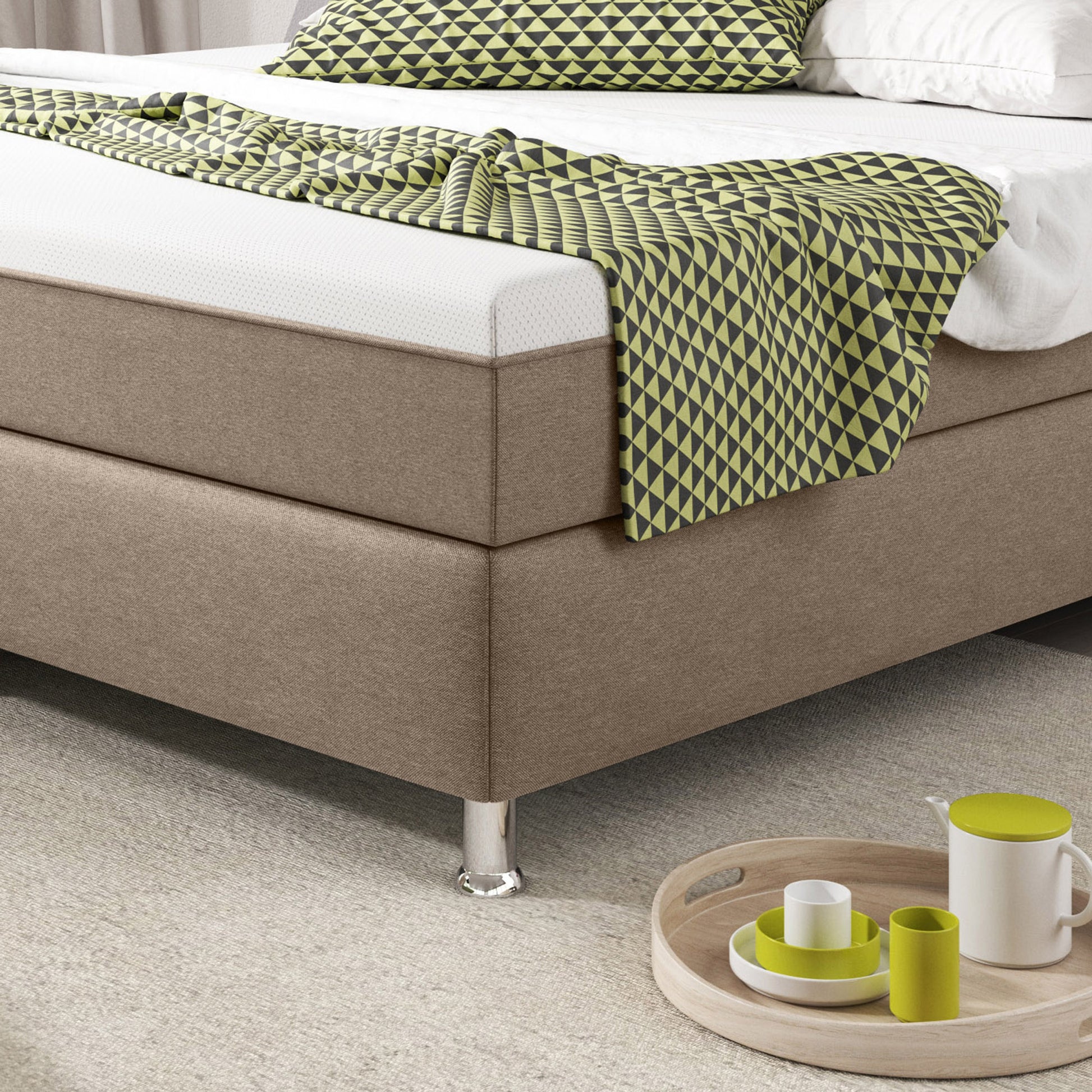 Boxspringbett KN0017 180x200 cm Webstoff Muddy mit Topper-Optik - Interbed