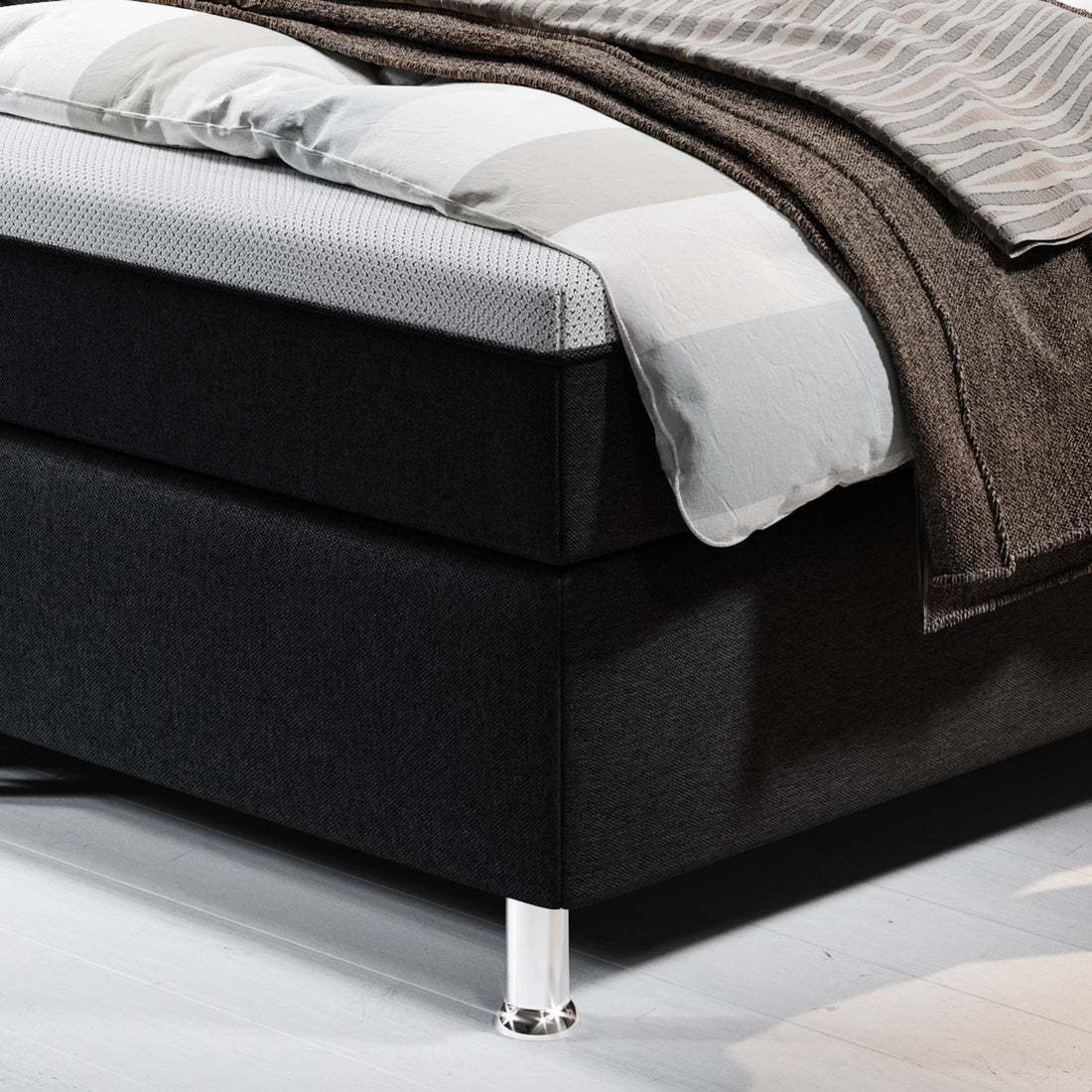 Boxspringbett Rotterdam Plus mit integriertem Topper 180x200 Webstoff Schwarz - Interbed