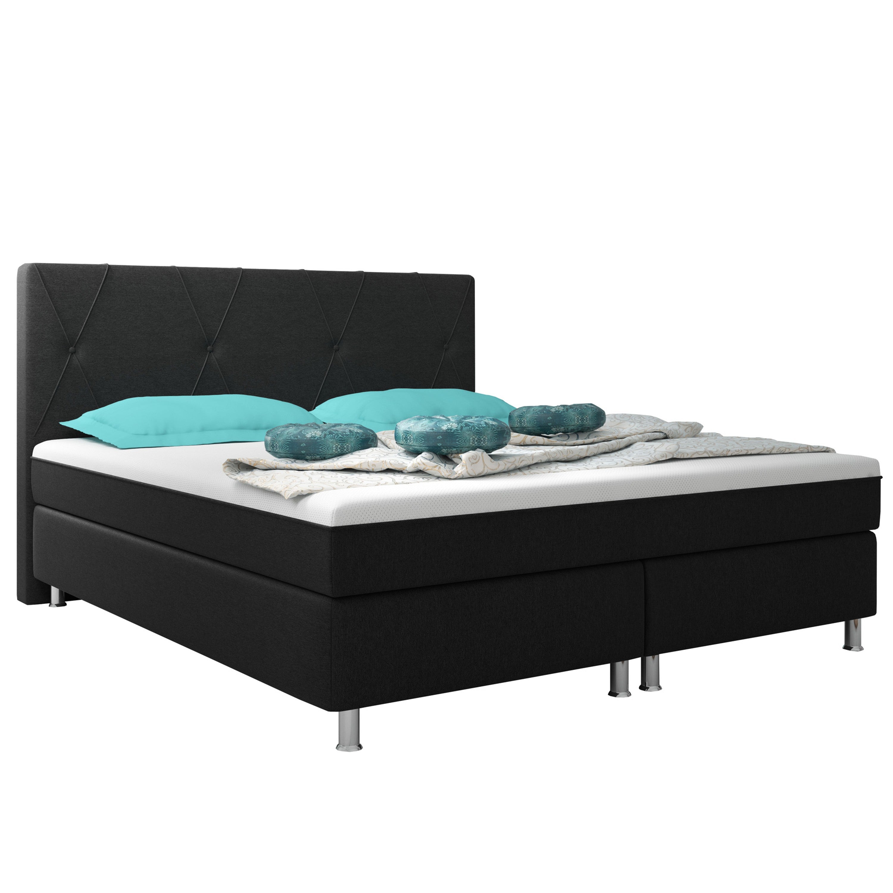 Boxspringbett Boston Plus mit integriertem Topper 180x200 Webstoff Schwarz - Interbed