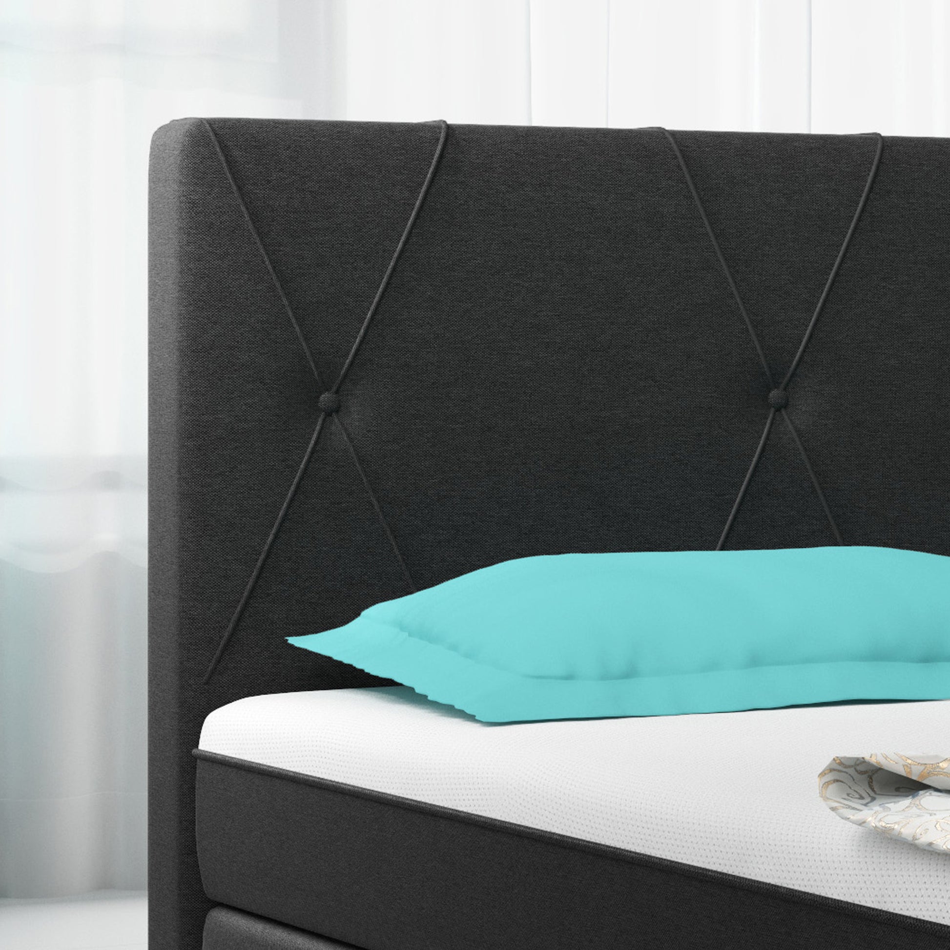 Boxspringbett Boston Plus mit integriertem Topper 180x200 Webstoff Schwarz - Interbed