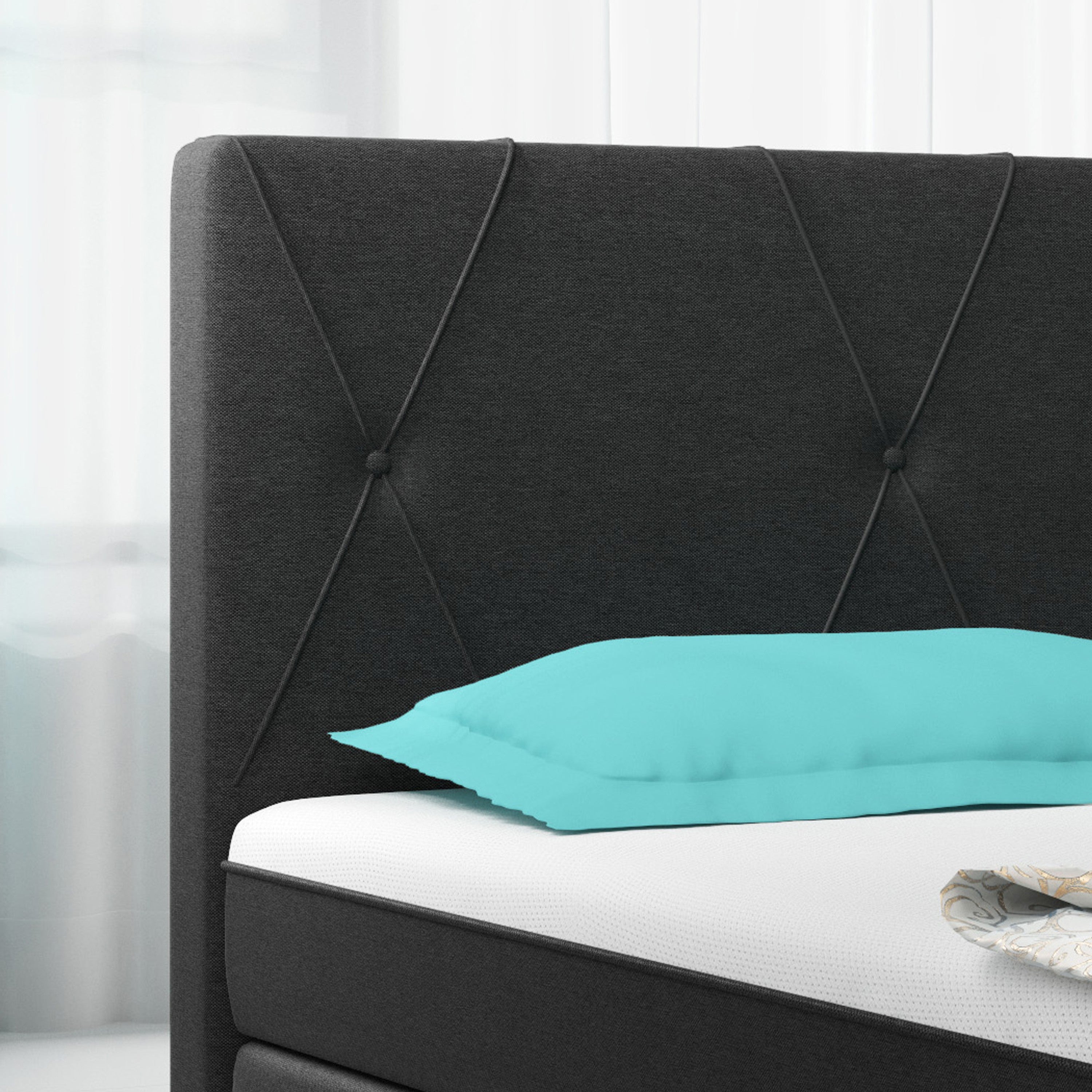 Boxspringbett Boston Plus mit integriertem Topper 180x200 Webstoff Schwarz - Interbed