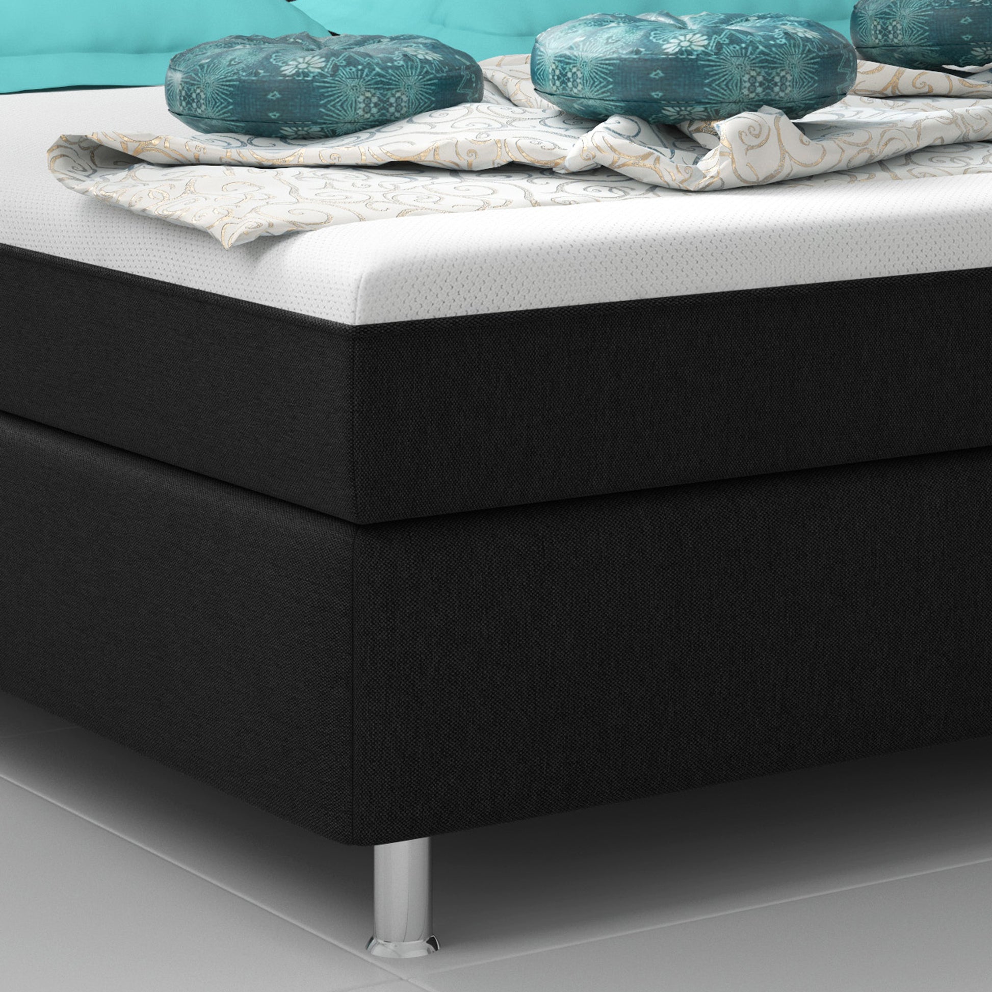 Boxspringbett Boston Plus mit integriertem Topper 180x200 Webstoff Schwarz - Interbed