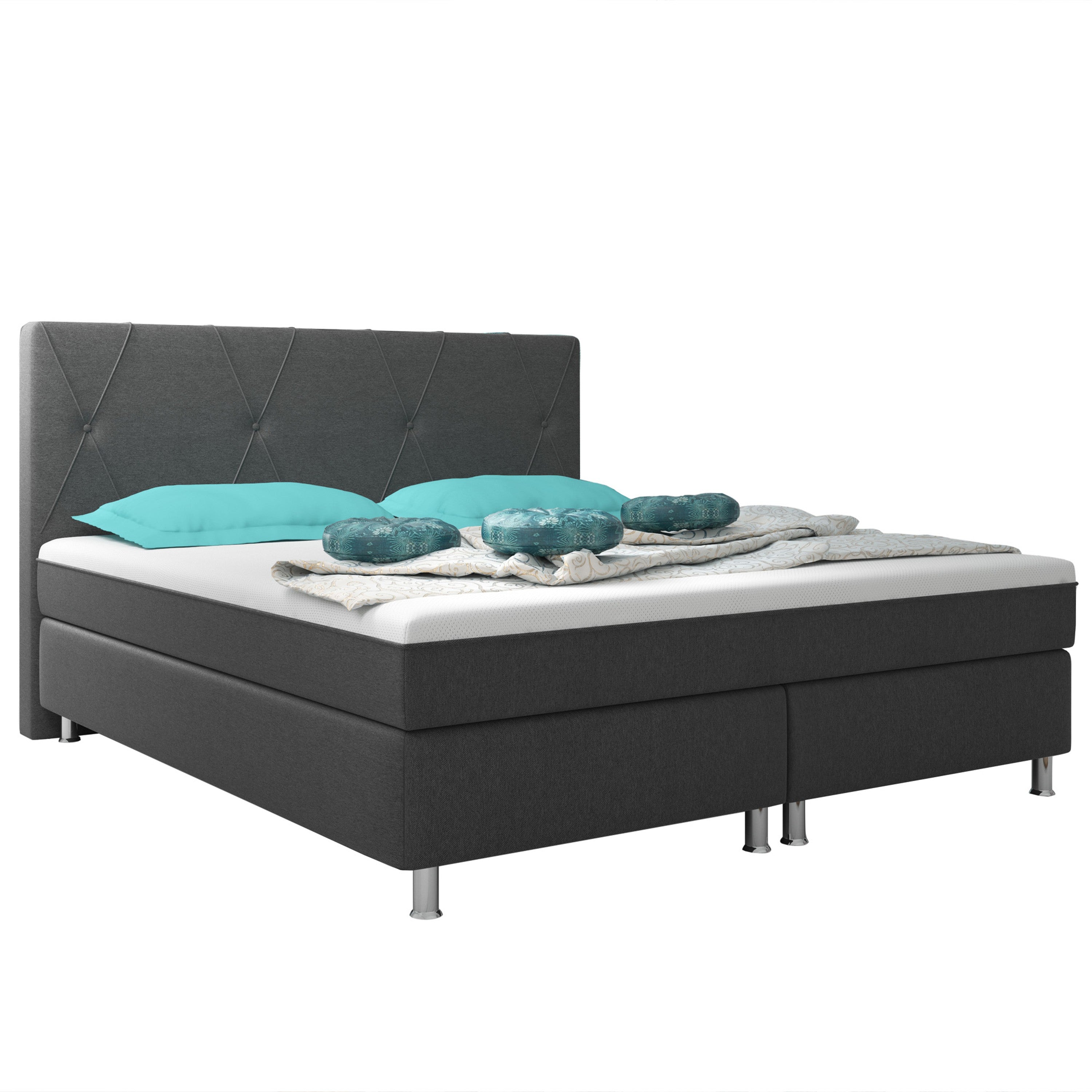 Boxspringbett Boston Plus mit integriertem Topper 180x200 Webstoff Anthrazit - Interbed