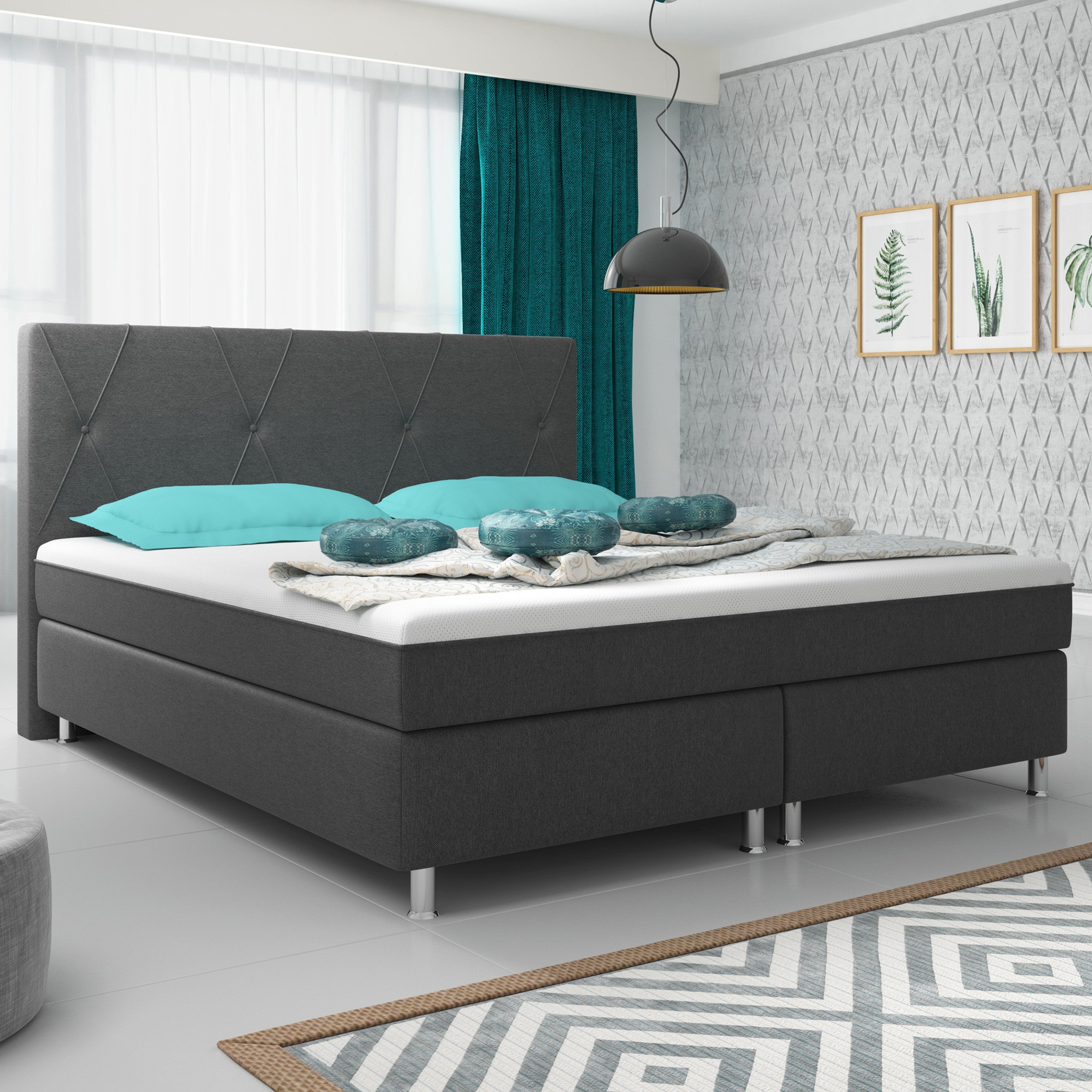 Boxspringbett Boston Plus mit integriertem Topper 180x200 Webstoff Anthrazit - Interbed