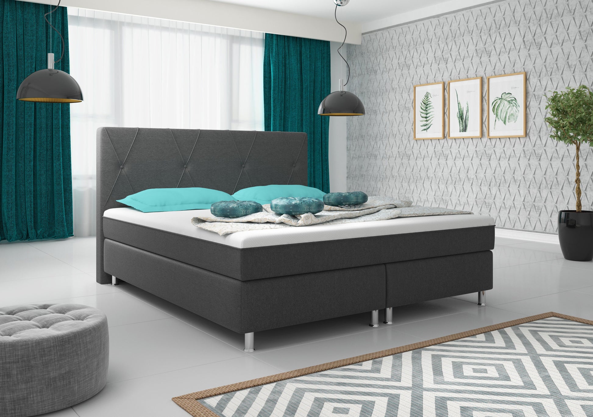 Boxspringbett Boston Plus mit integriertem Topper 180x200 Webstoff Anthrazit - Interbed