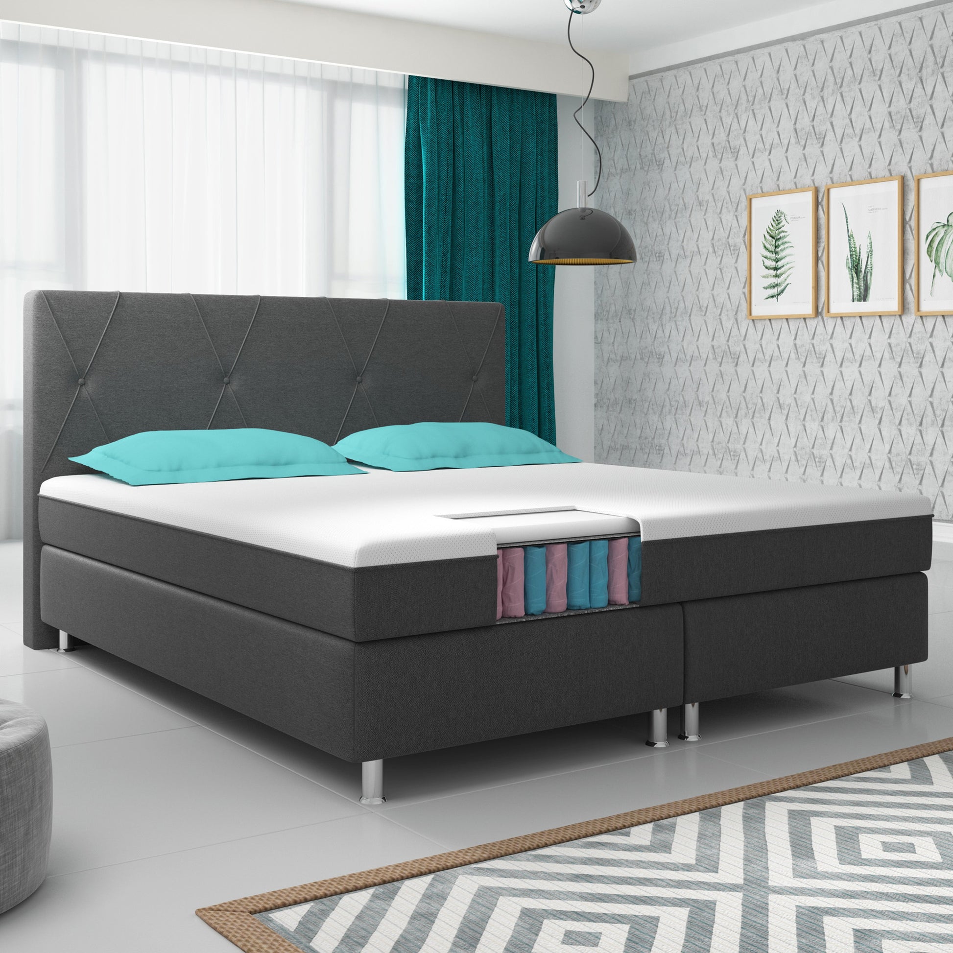 Boxspringbett Boston Plus mit integriertem Topper 180x200 Webstoff Anthrazit - Interbed