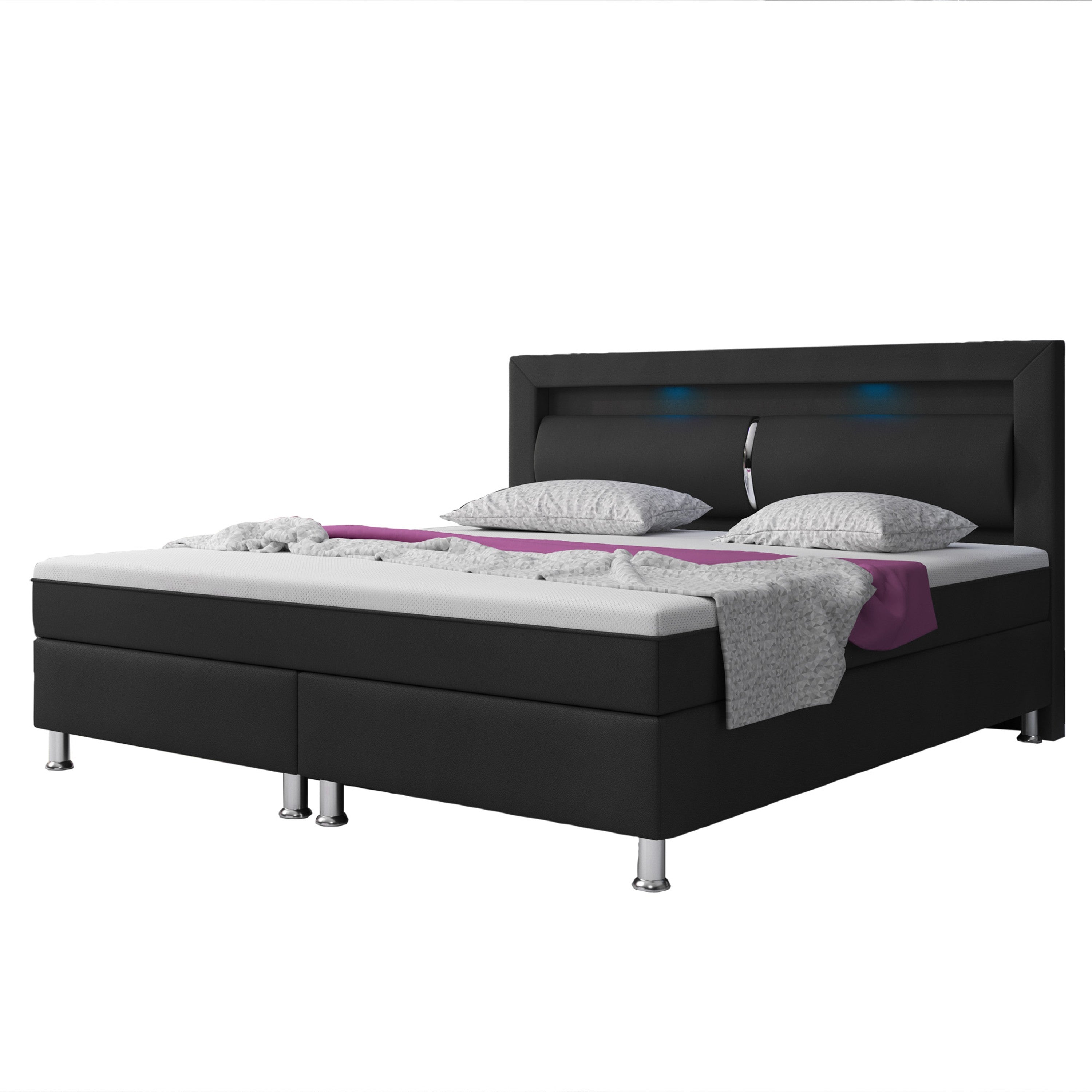 Boxspringbett Milano 180x200 Kunstleder Schwarz TYP 6 mit integriertem Topper - Interbed