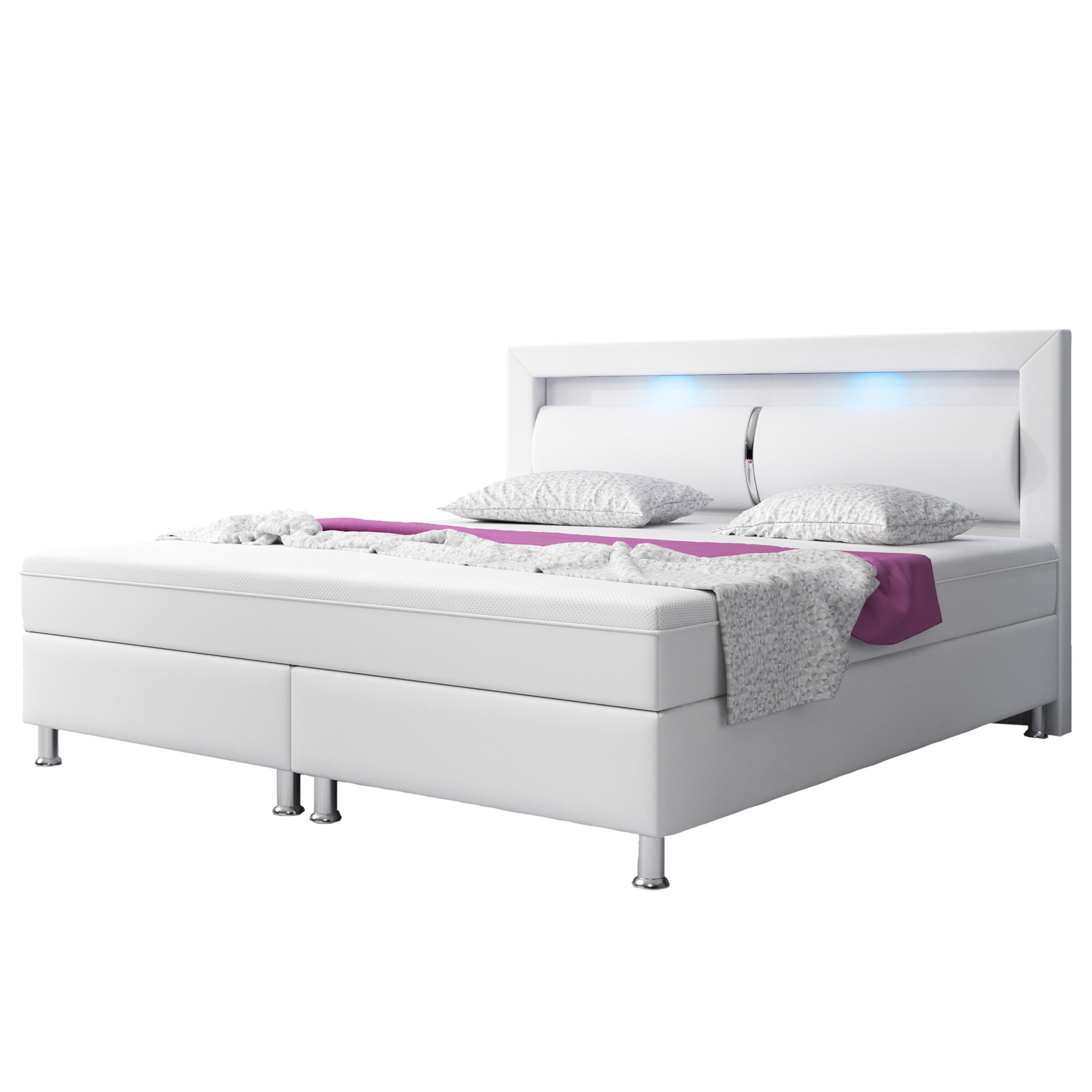 Boxspringbett Milano 180x200 Kunstleder Weiss TYP 6 mit integriertem Topper - Interbed