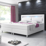 Boxspringbett Milano 180x200 Kunstleder Weiss TYP 6 mit integriertem Topper - Interbed