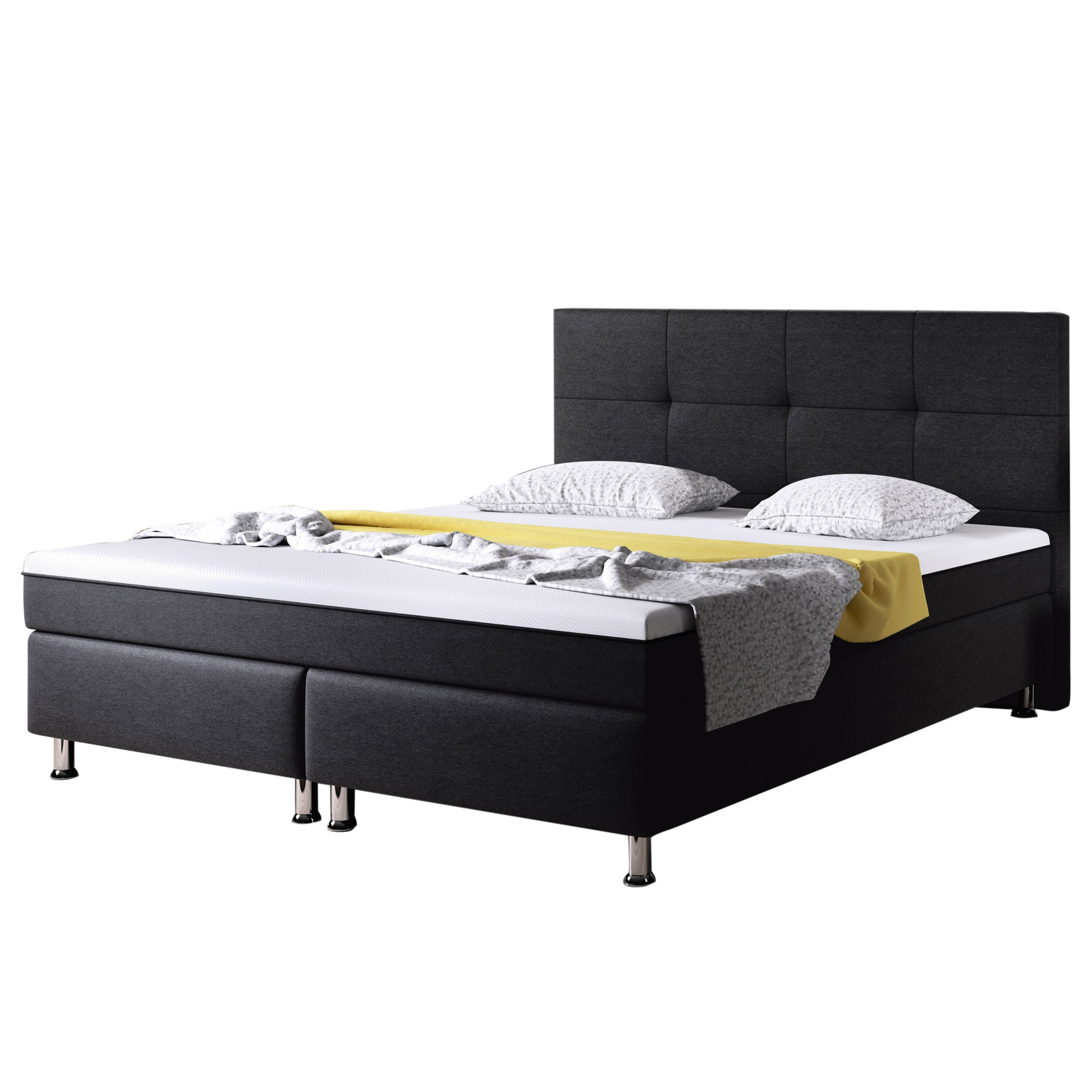 Boxspringbett Dallas 180x200 Webstoff Anthrazit mit intergriertem Topper Typ 6 - Interbed