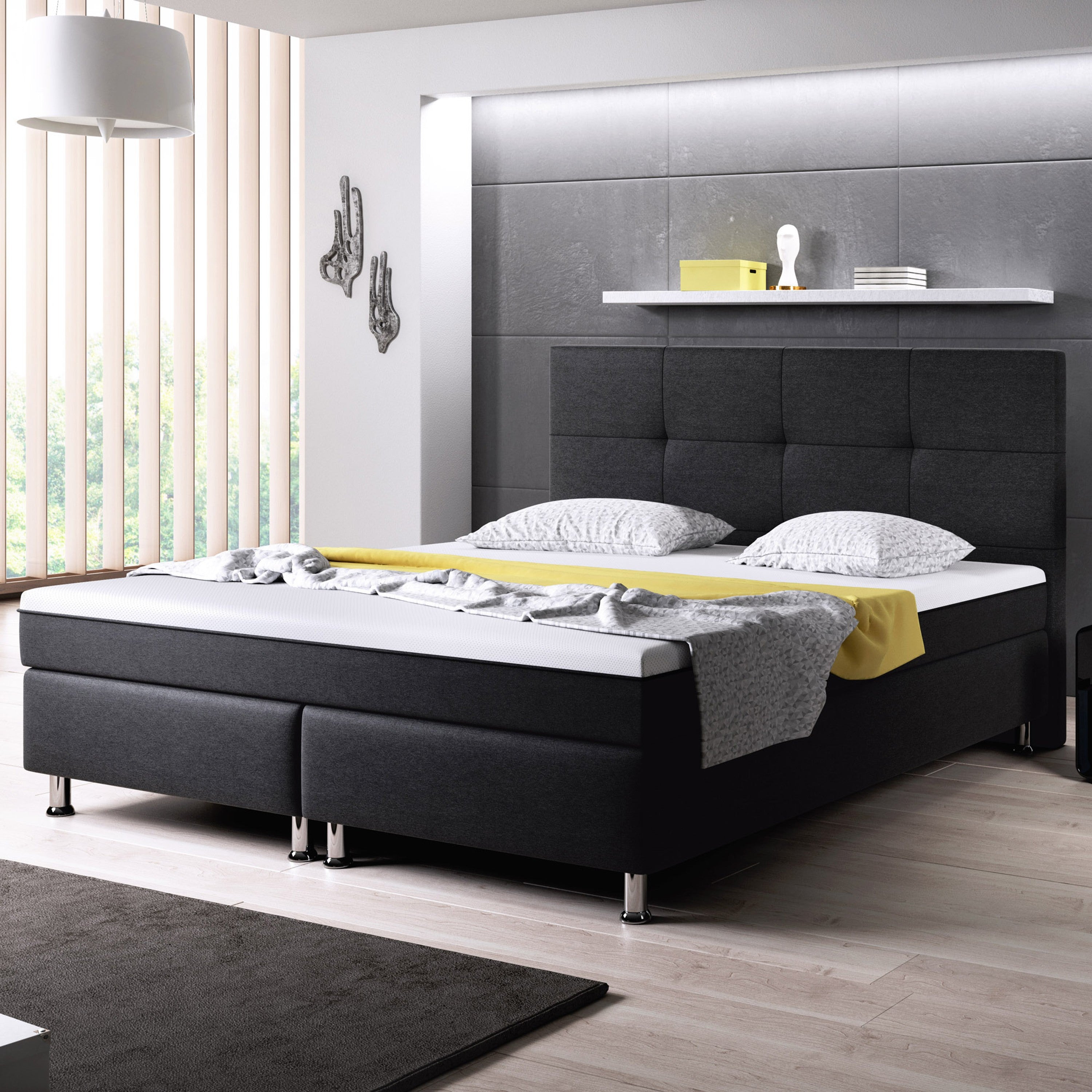 Boxspringbett Dallas 180x200 Webstoff Anthrazit mit intergriertem Topper Typ 6 - Interbed