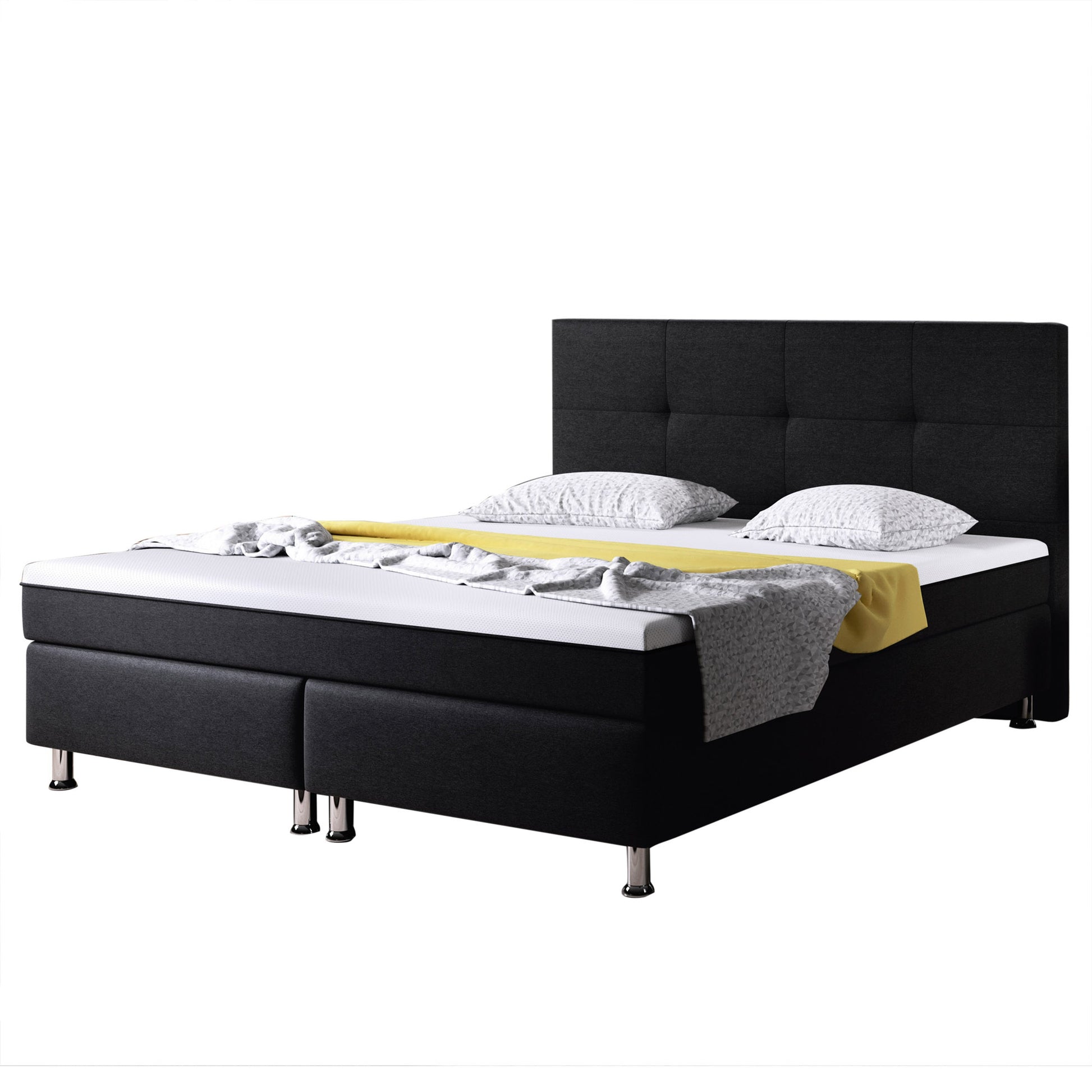 Boxspringbett Dallas 180x200 Webstoff schwarz mit intergriertem Topper Typ 6 - Interbed