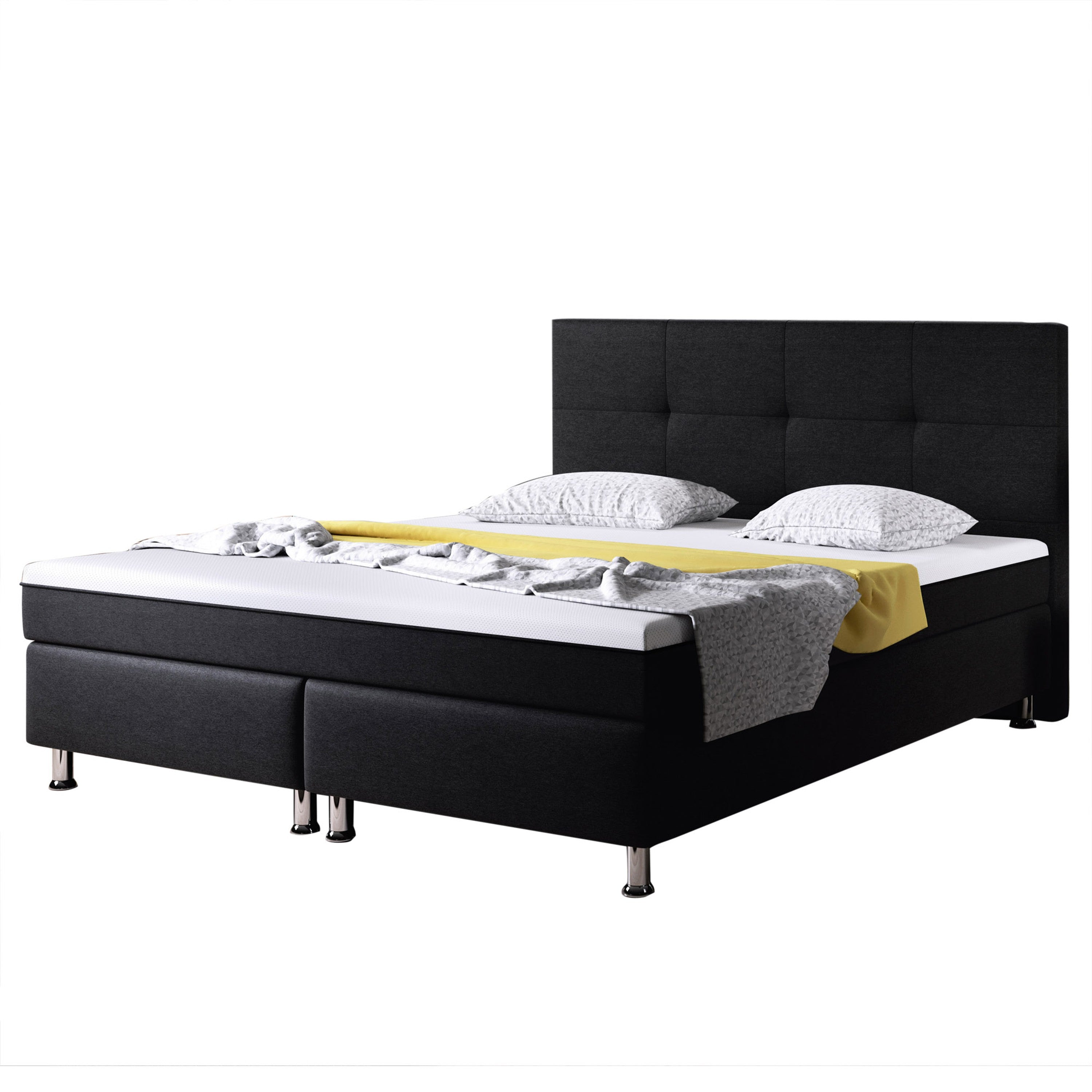 Boxspringbett Dallas 180x200 Webstoff schwarz mit intergriertem Topper Typ 6 - Interbed