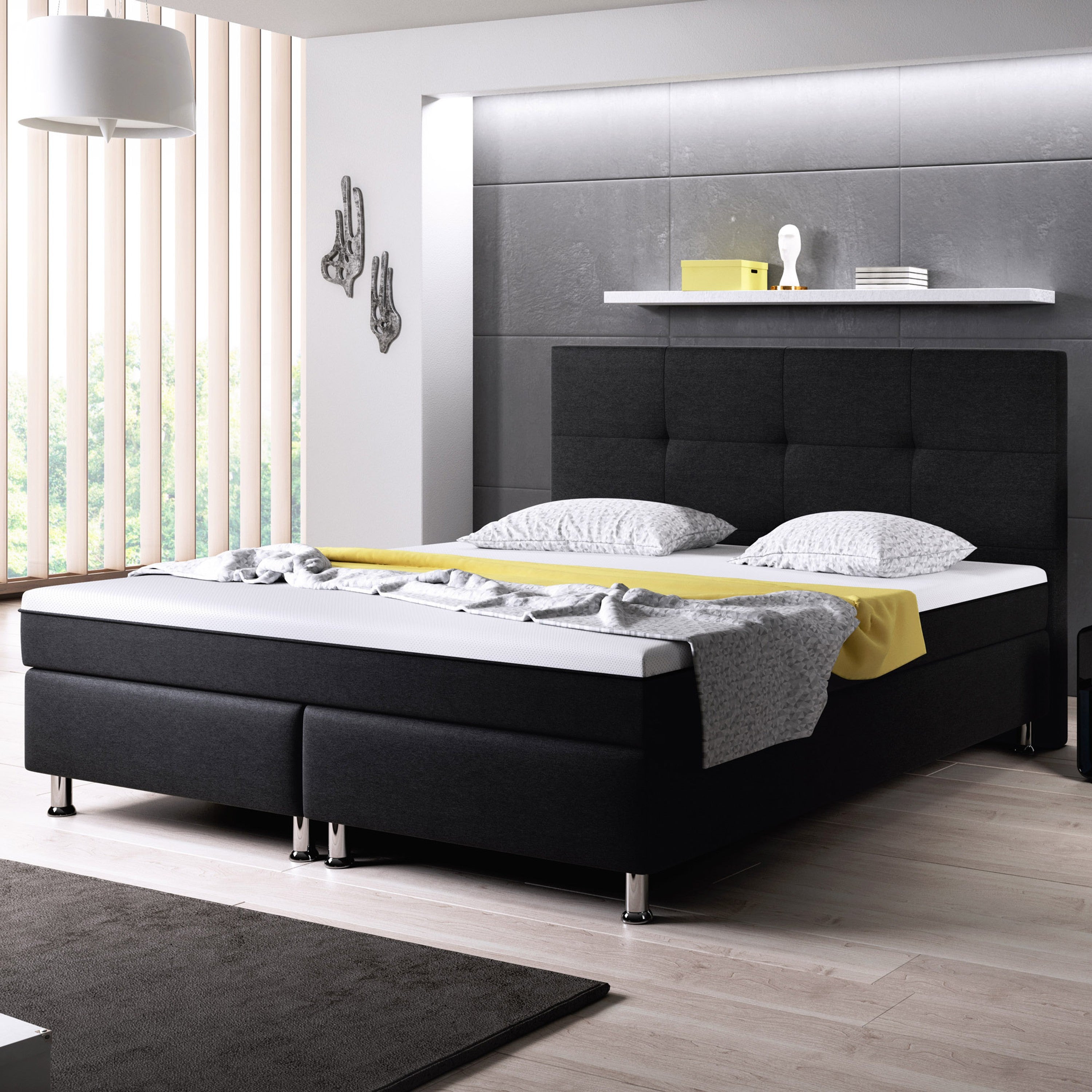 Boxspringbett Dallas 180x200 Webstoff schwarz mit intergriertem Topper Typ 6 - Interbed