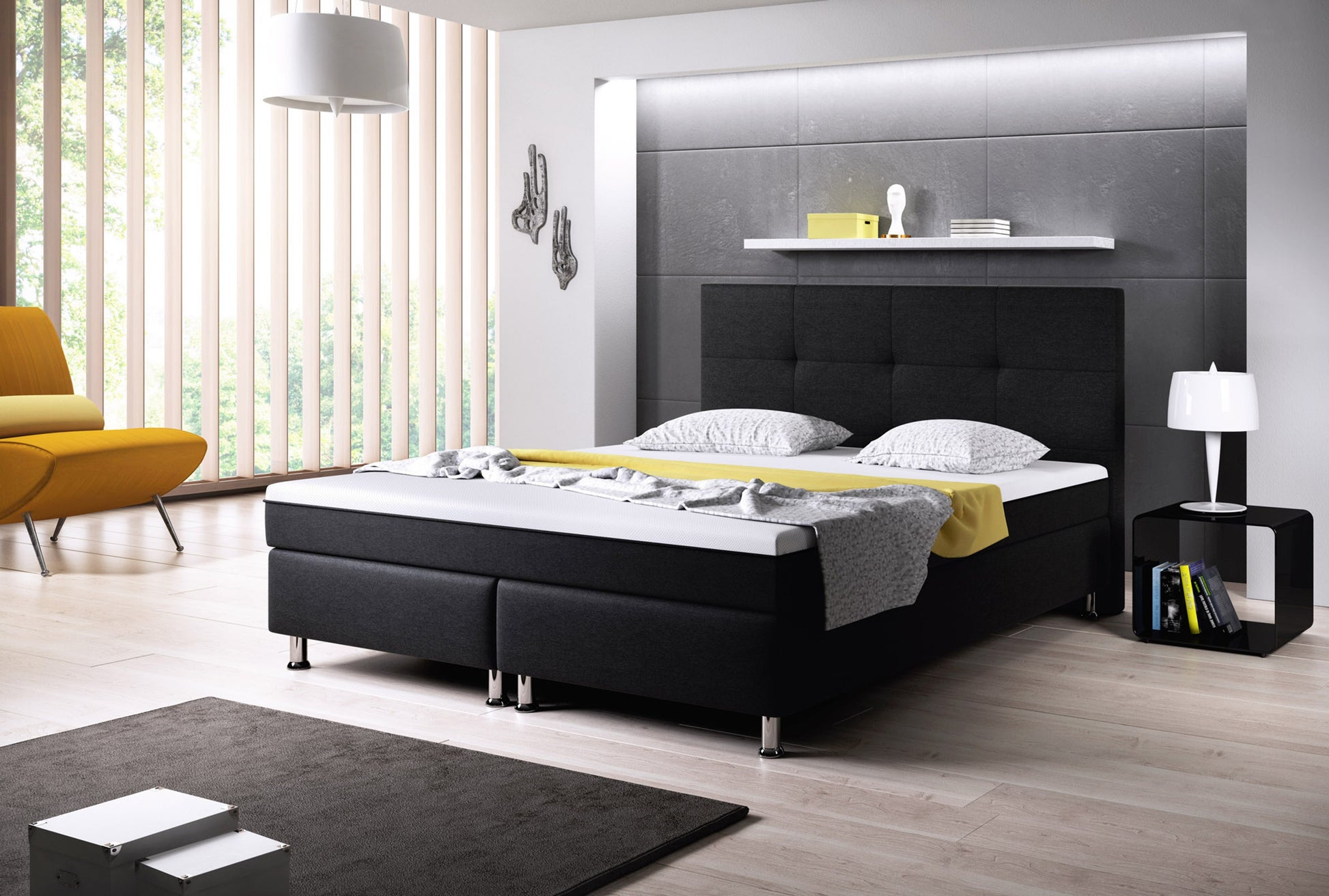 Boxspringbett Dallas 180x200 Webstoff schwarz mit intergriertem Topper Typ 6 - Interbed