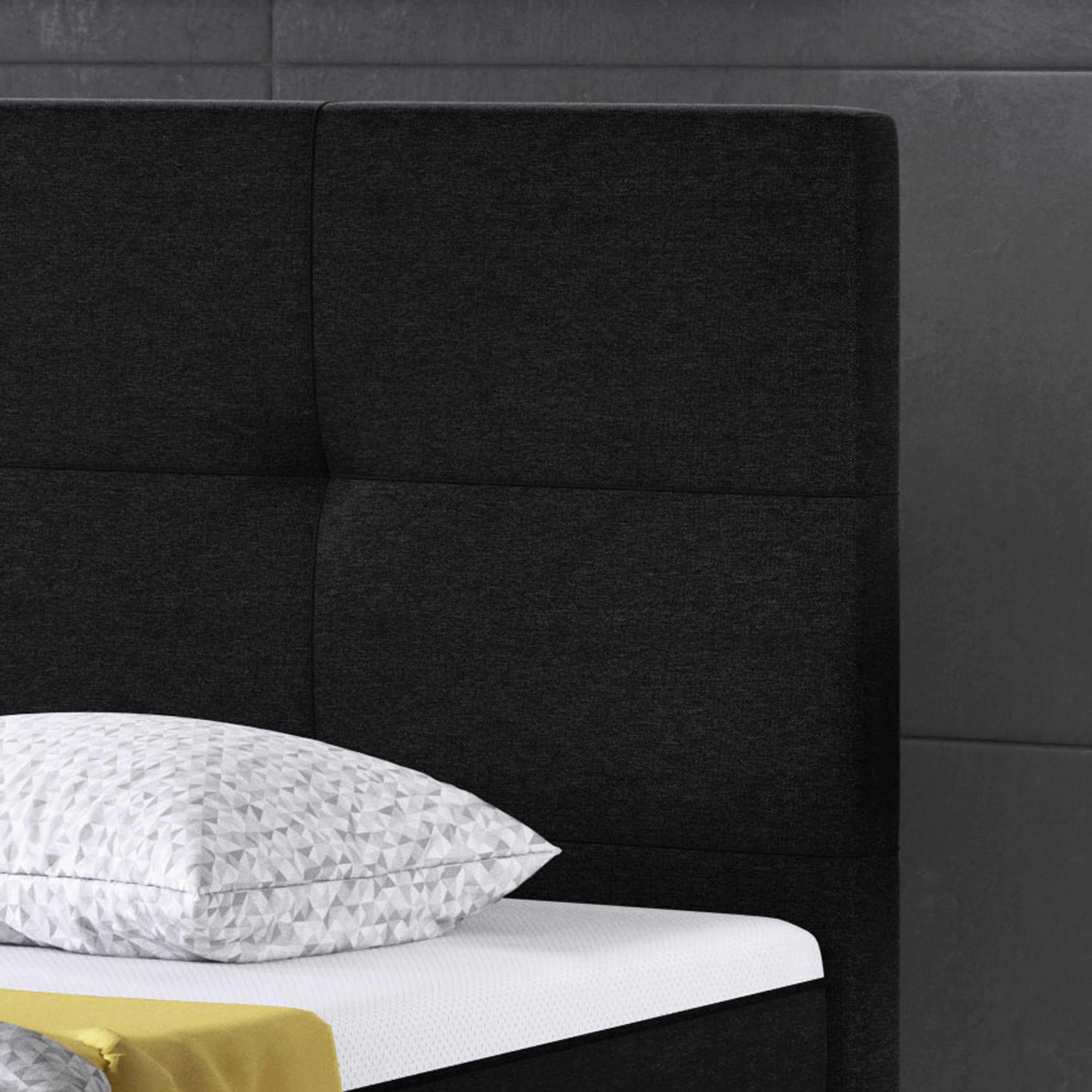Boxspringbett Dallas 180x200 Webstoff schwarz mit intergriertem Topper Typ 6 - Interbed