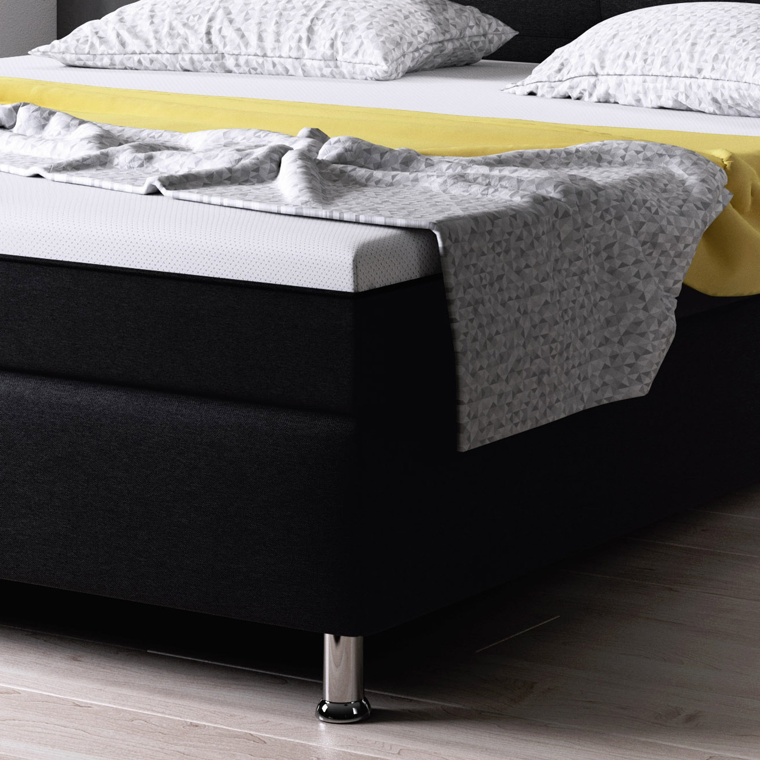 Boxspringbett Dallas 180x200 Webstoff schwarz mit intergriertem Topper Typ 6 - Interbed