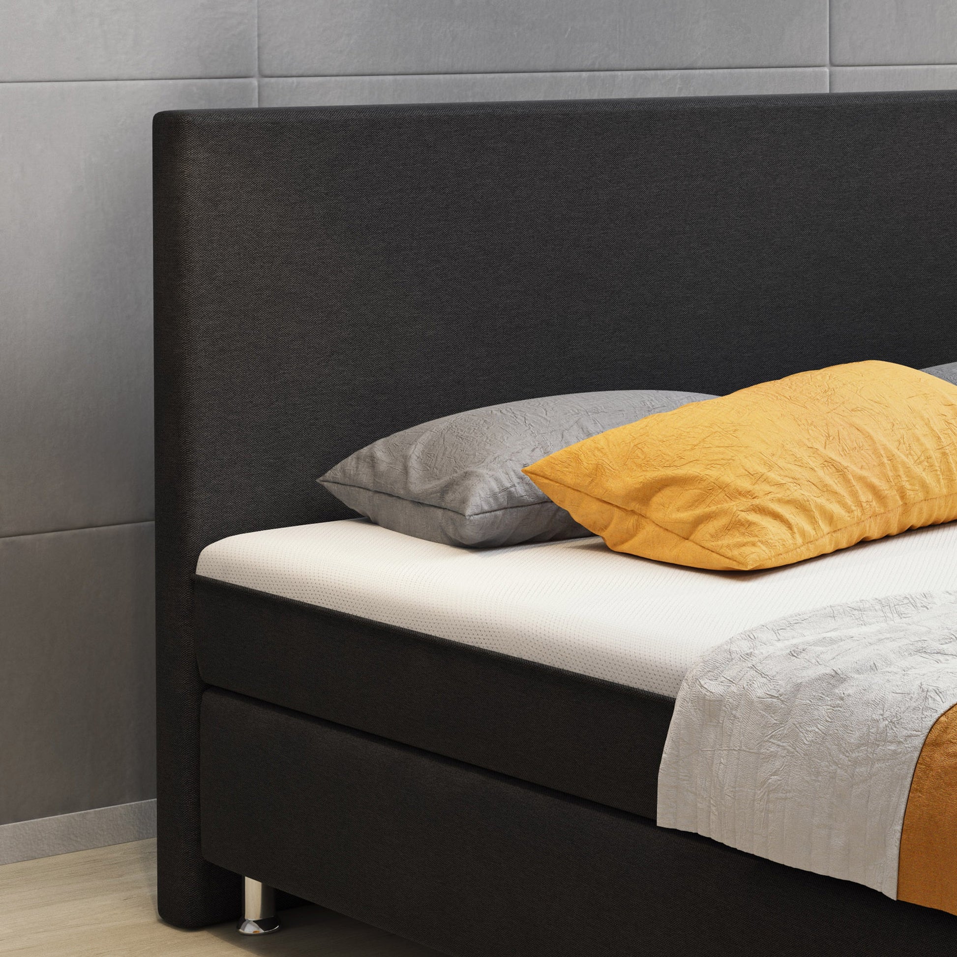 Boxspringbett Berlin 180x200 cm Webstoff Schwarz Ohne Topper Ohne Matratze - Interbed
