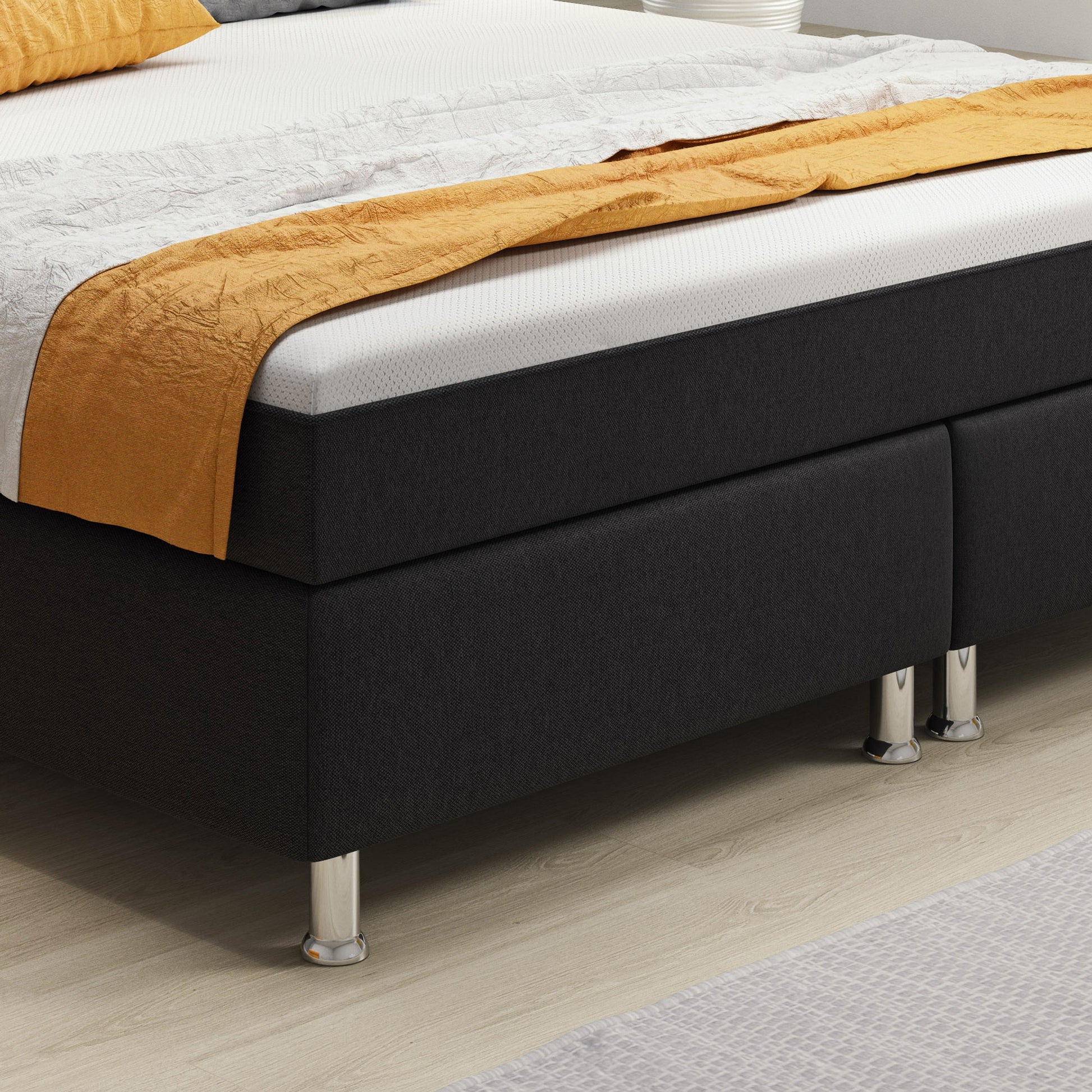 Boxspringbett Berlin 180x200 cm Webstoff Anthrazit Ohne Topper Ohne Matratzen - Interbed