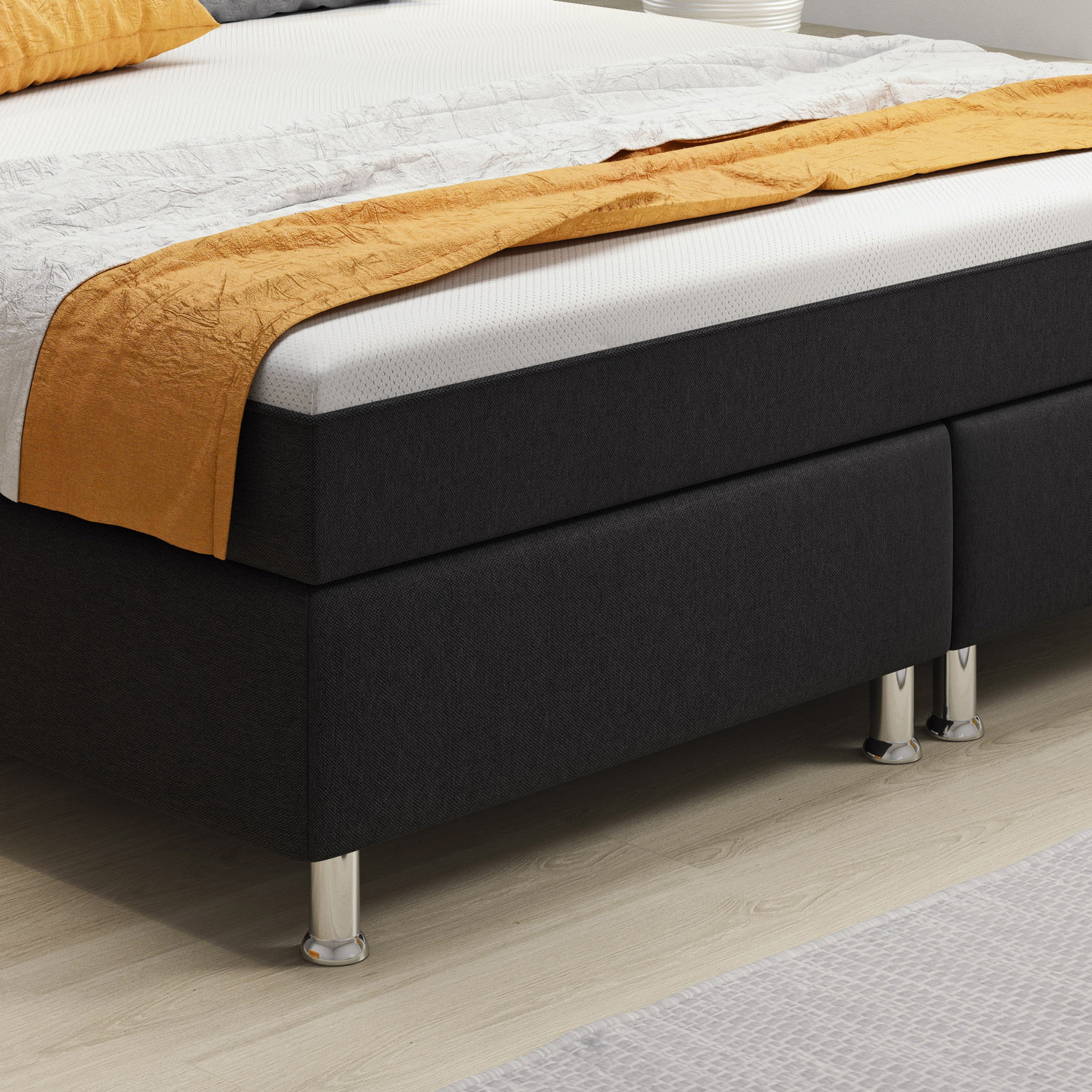 Boxspringbett Berlin 180x200 cm Webstoff Anthrazit Ohne Topper Ohne Matratzen - Interbed