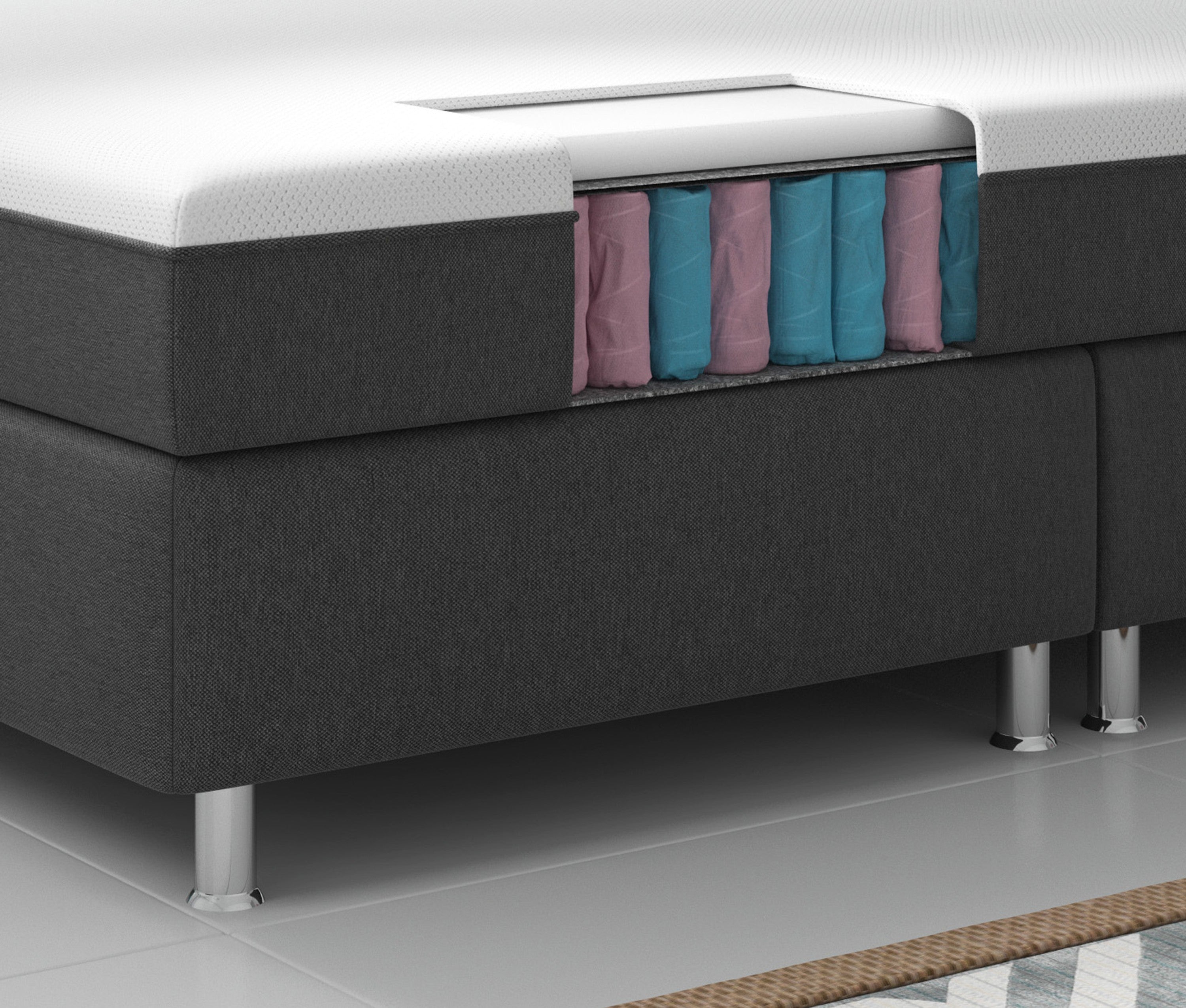 Boxspringbett B008 180x200 cm Anthrazit mit Topper-Optik - Interbed