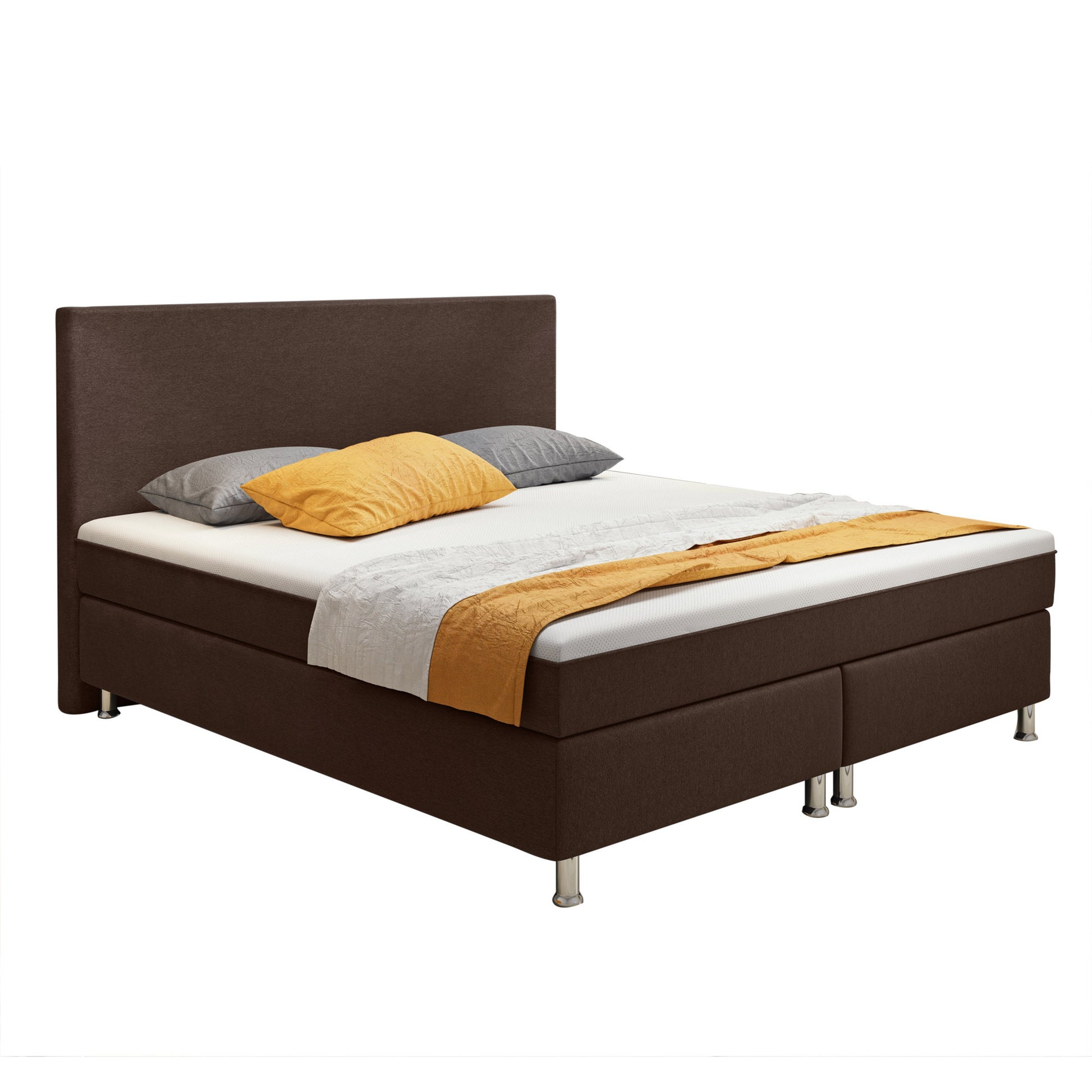 Boxspringbett Berlin 180x200 cm Webstoff Braun mit intergriertem Topper - Interbed