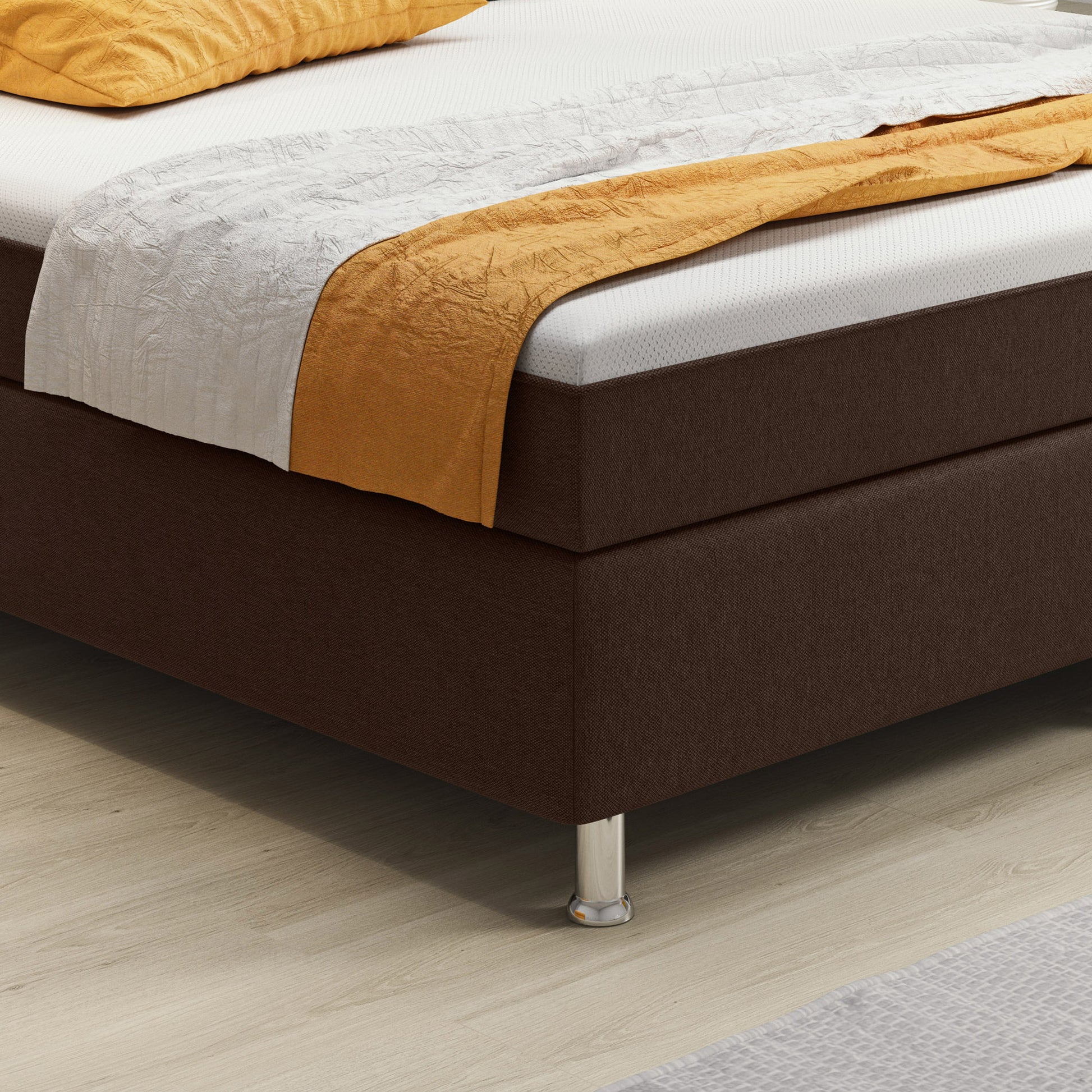 Boxspringbett Berlin 180x200 cm Webstoff Braun mit intergriertem Topper - Interbed
