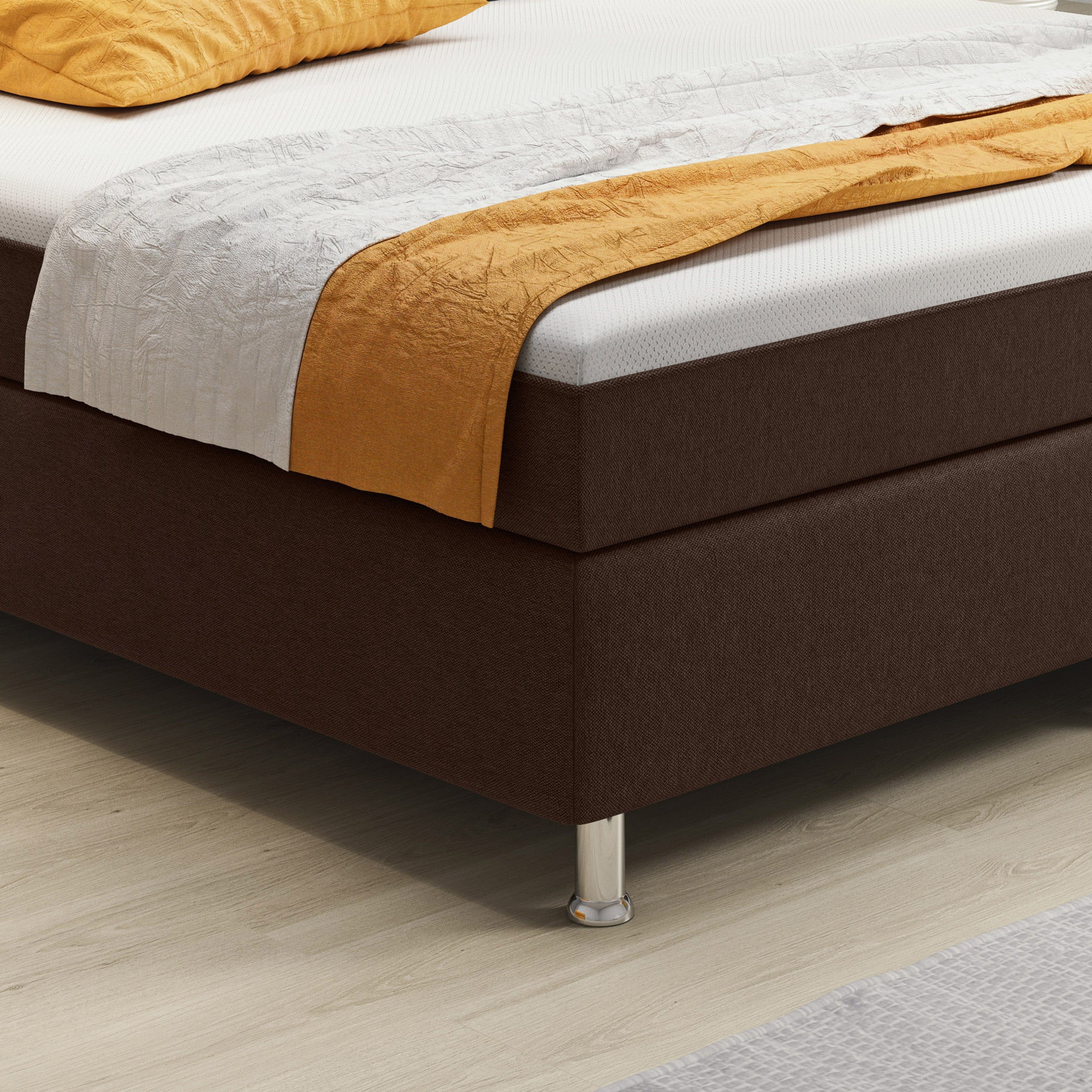 Boxspringbett Berlin 180x200 cm Webstoff Braun mit intergriertem Topper - Interbed