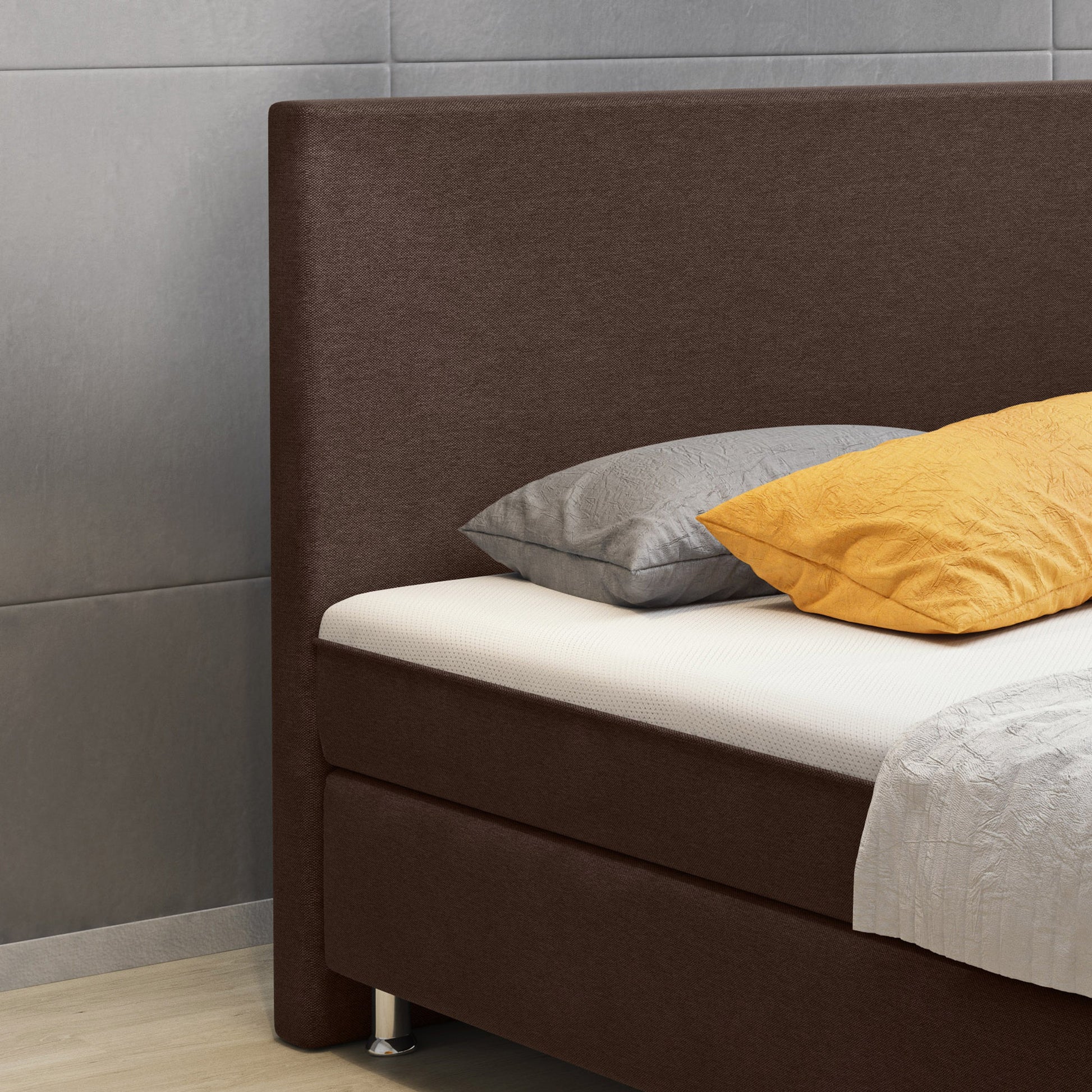 Boxspringbett Berlin 180x200 cm Webstoff Braun mit intergriertem Topper - Interbed