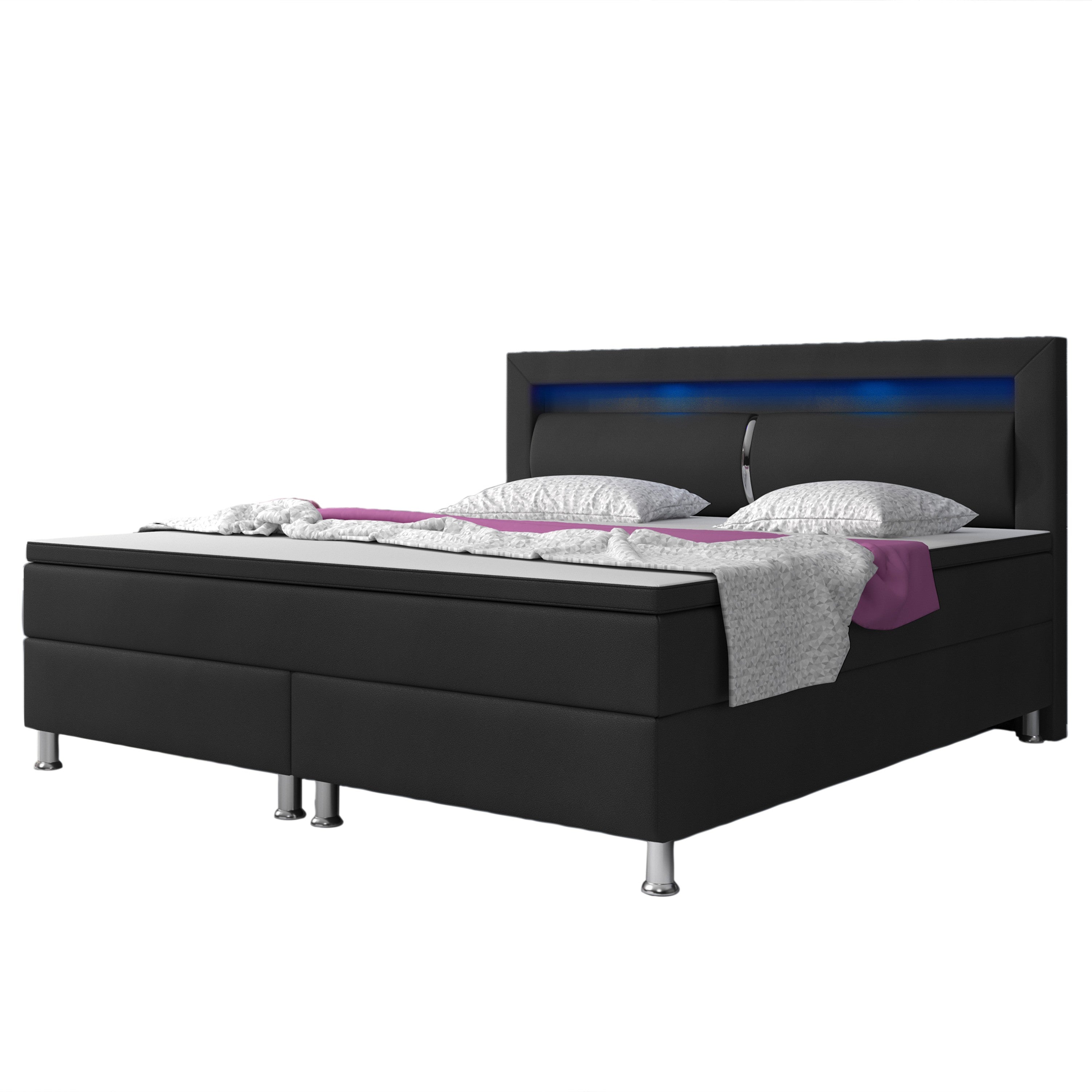 Boxspringbett Milano 180x200 cm Kunstleder Schwarz - Interbed
