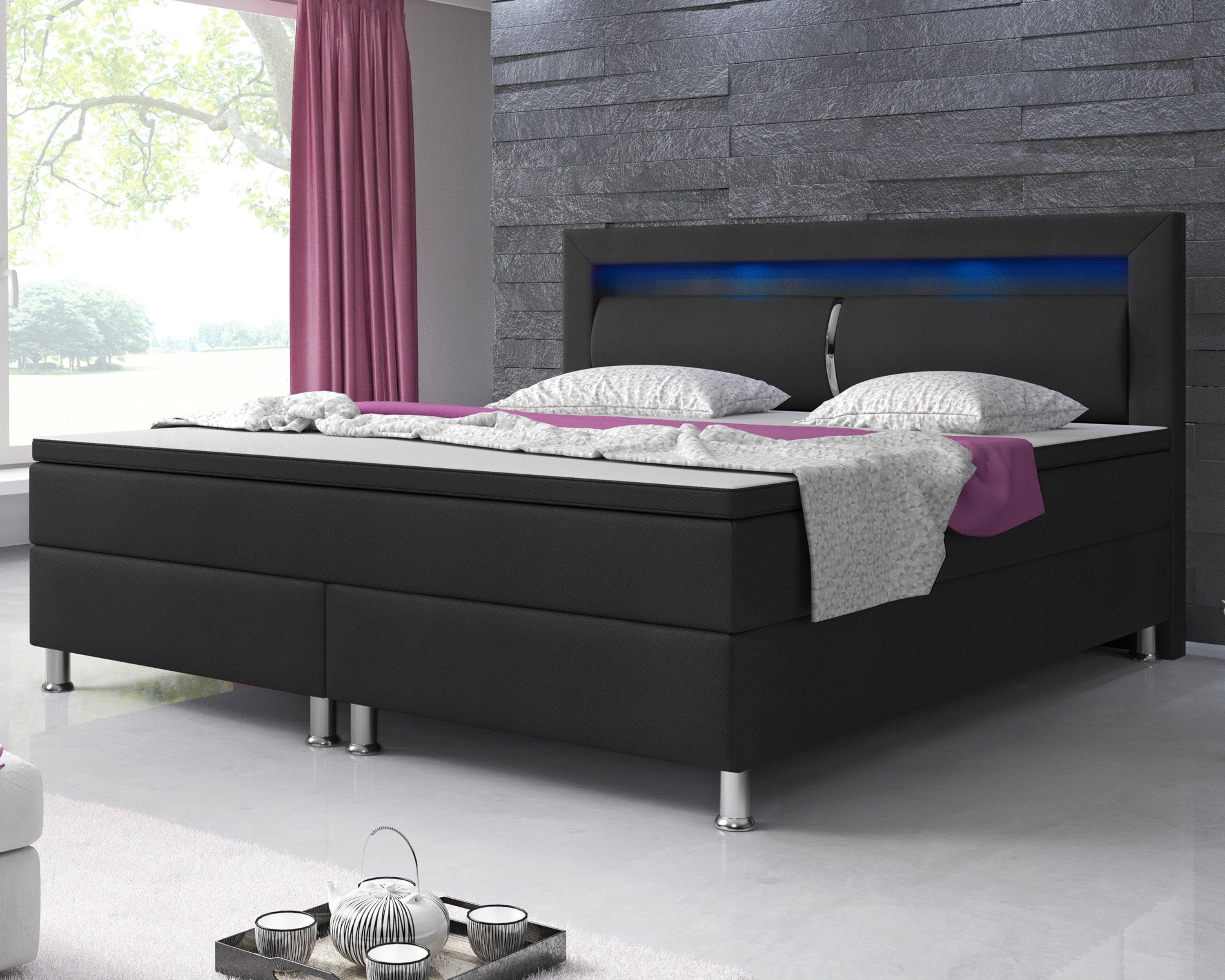 Boxspringbett Milano 180x200 cm Kunstleder Schwarz - Interbed