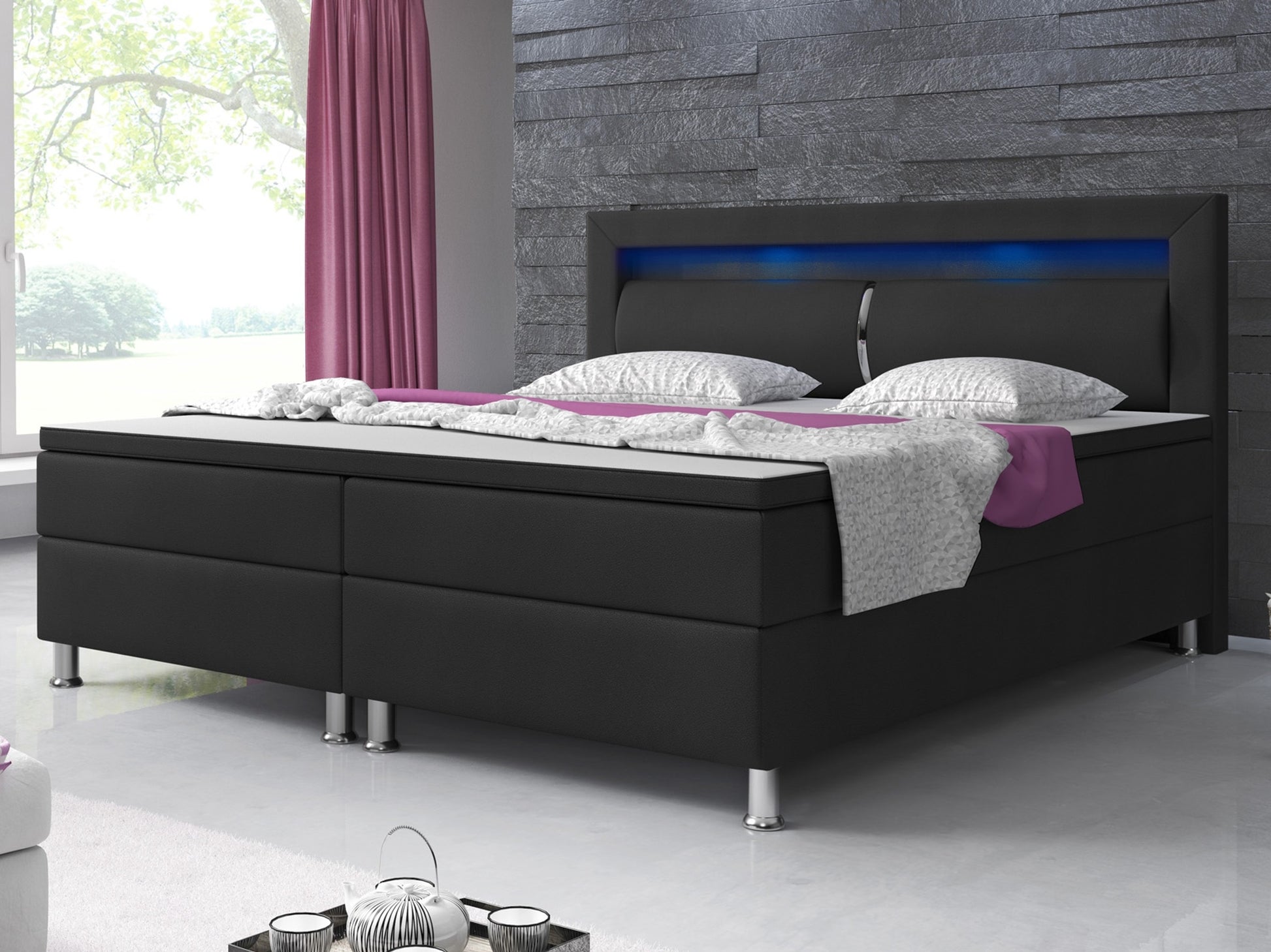 Boxspringbett Milano 180x200 Kunstleder Schwarz TYP 3 - Interbed