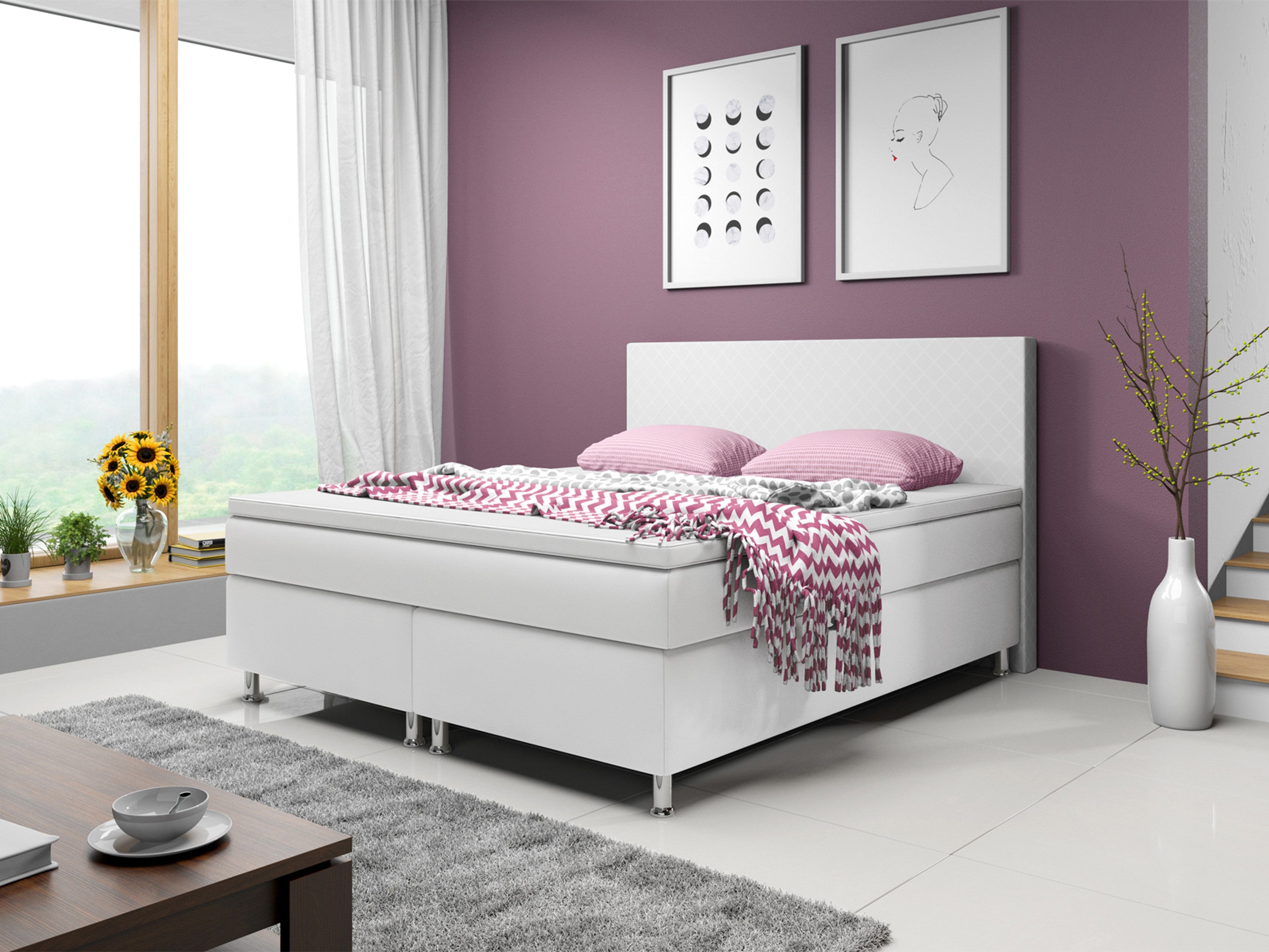 Boxspringbett M1 180x200 cm Kunstleder Weiß