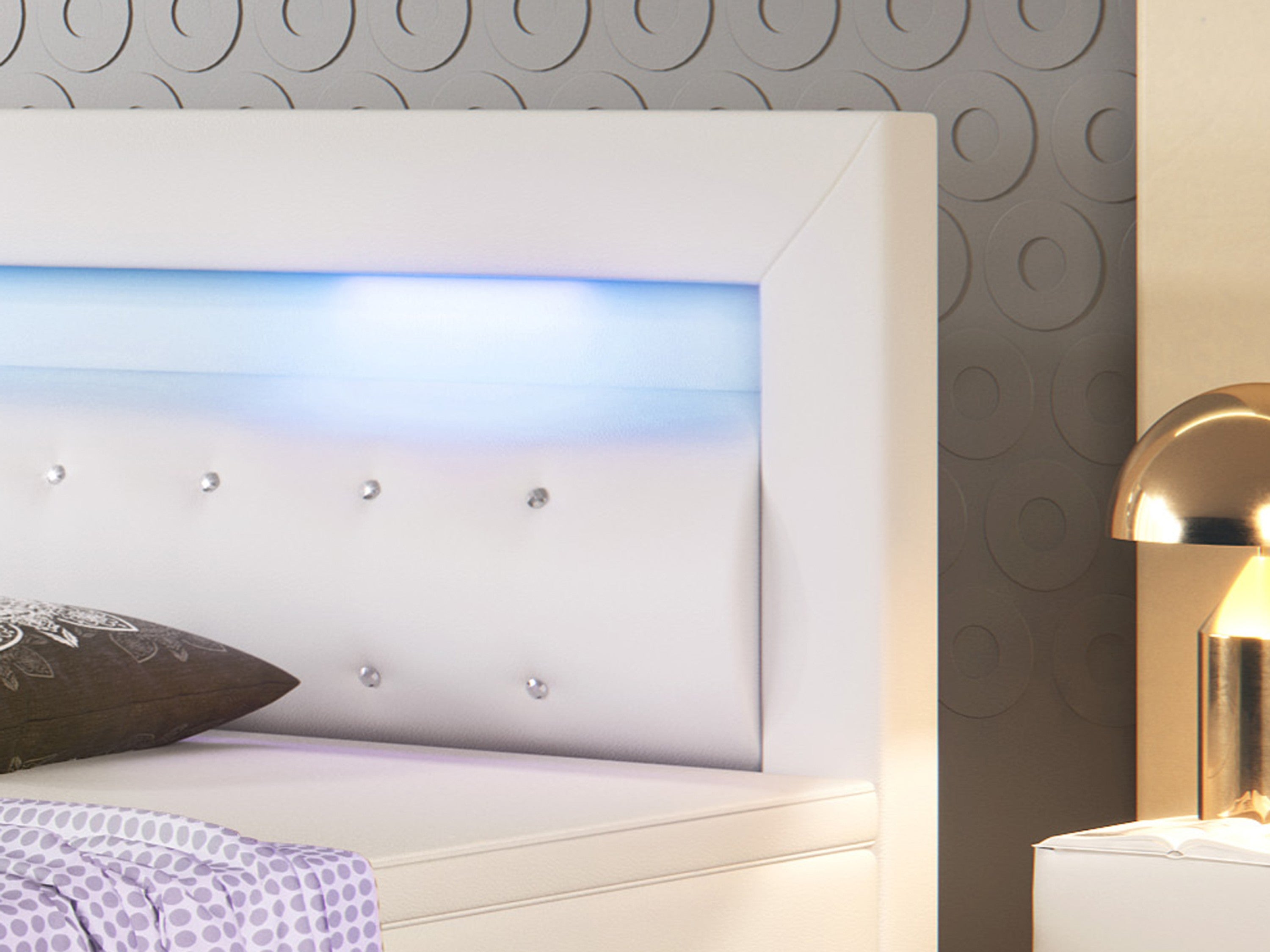 Boxspringbett Monaco 180x200 Weiß – Kunstleder, PU-Topper & LED - Interbed