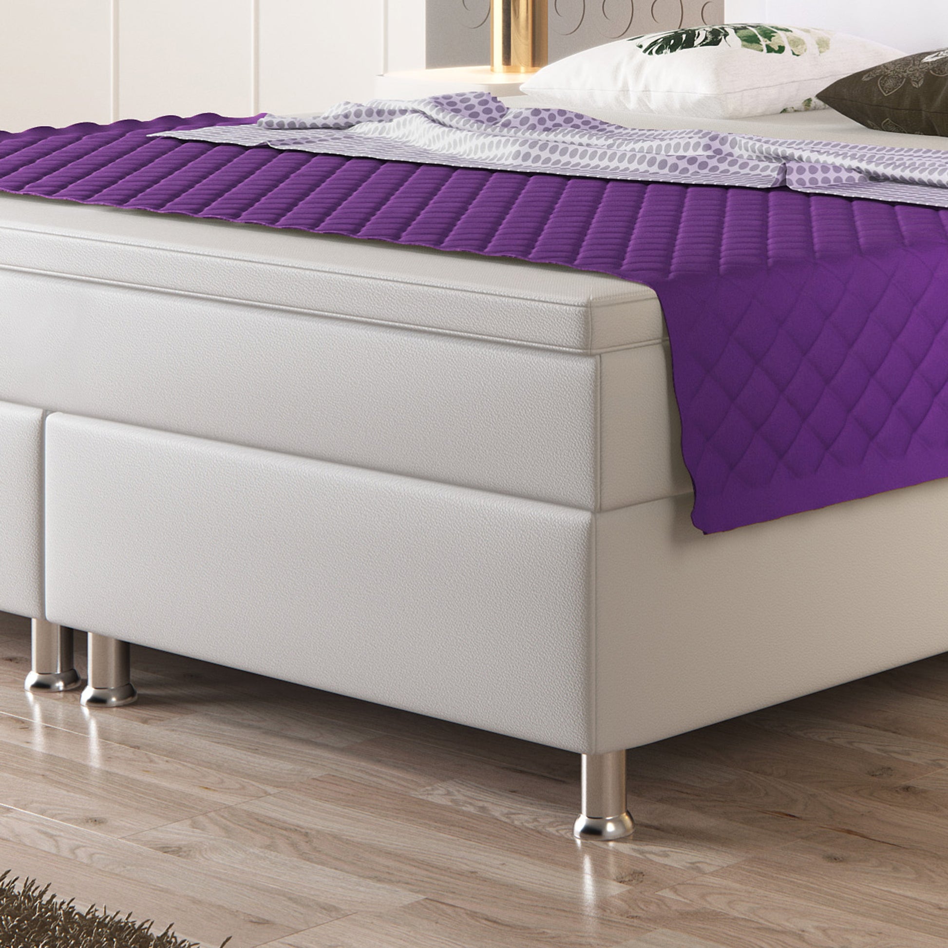 Boxspringbett Monaco 180x200 Weiß – Kunstleder, PU-Topper & LED - Interbed