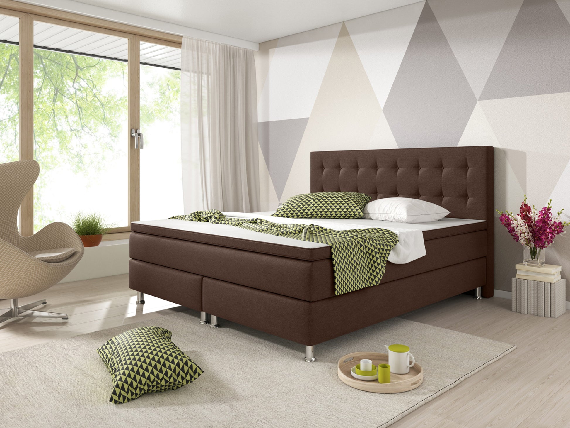 Boxspringbett KN0011 180x200 cm Braun – Webstoff, Bonell‑Federkern & Topper - Interbed