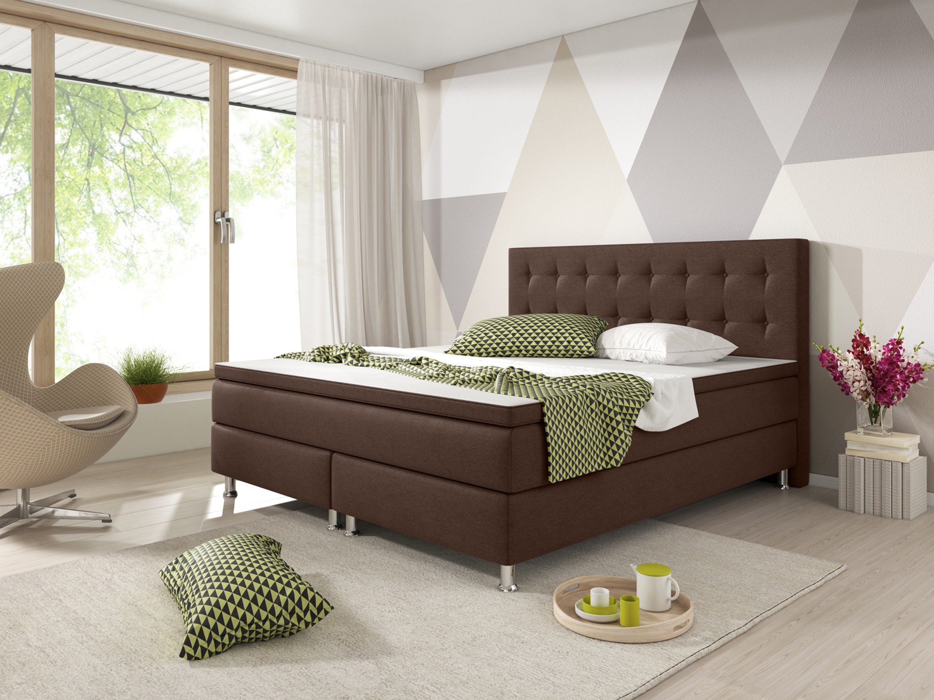 Boxspringbett KN0011 180x200 cm Braun – Webstoff, Bonell‑Federkern & Topper - Interbed