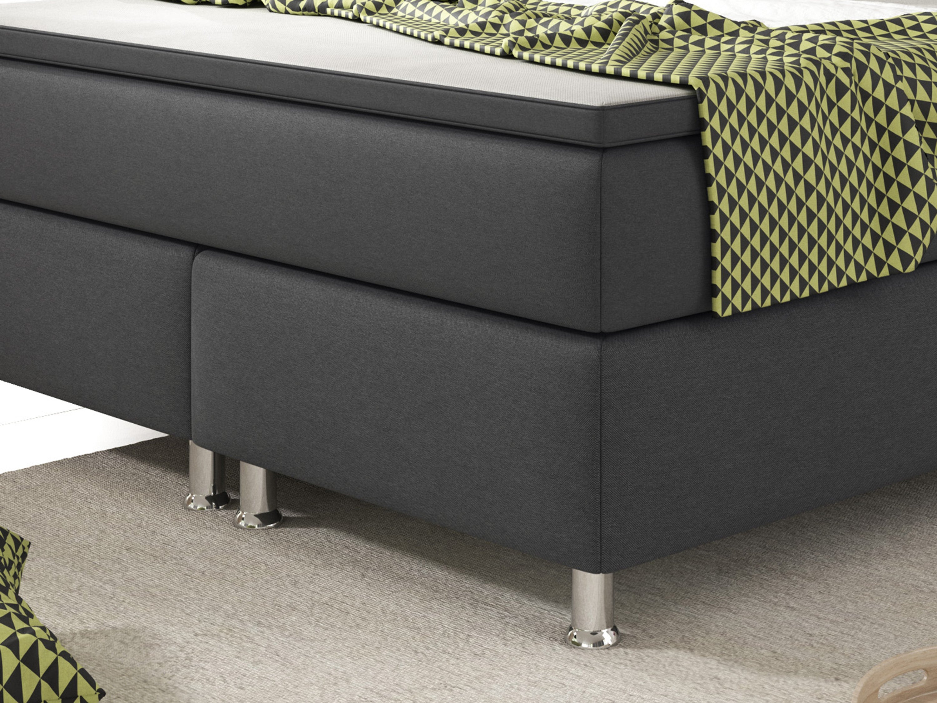 Boxspringbett KN003 140x200 cm Anthrazit – Webstoff, Bonellfederkern & Topper - Interbed