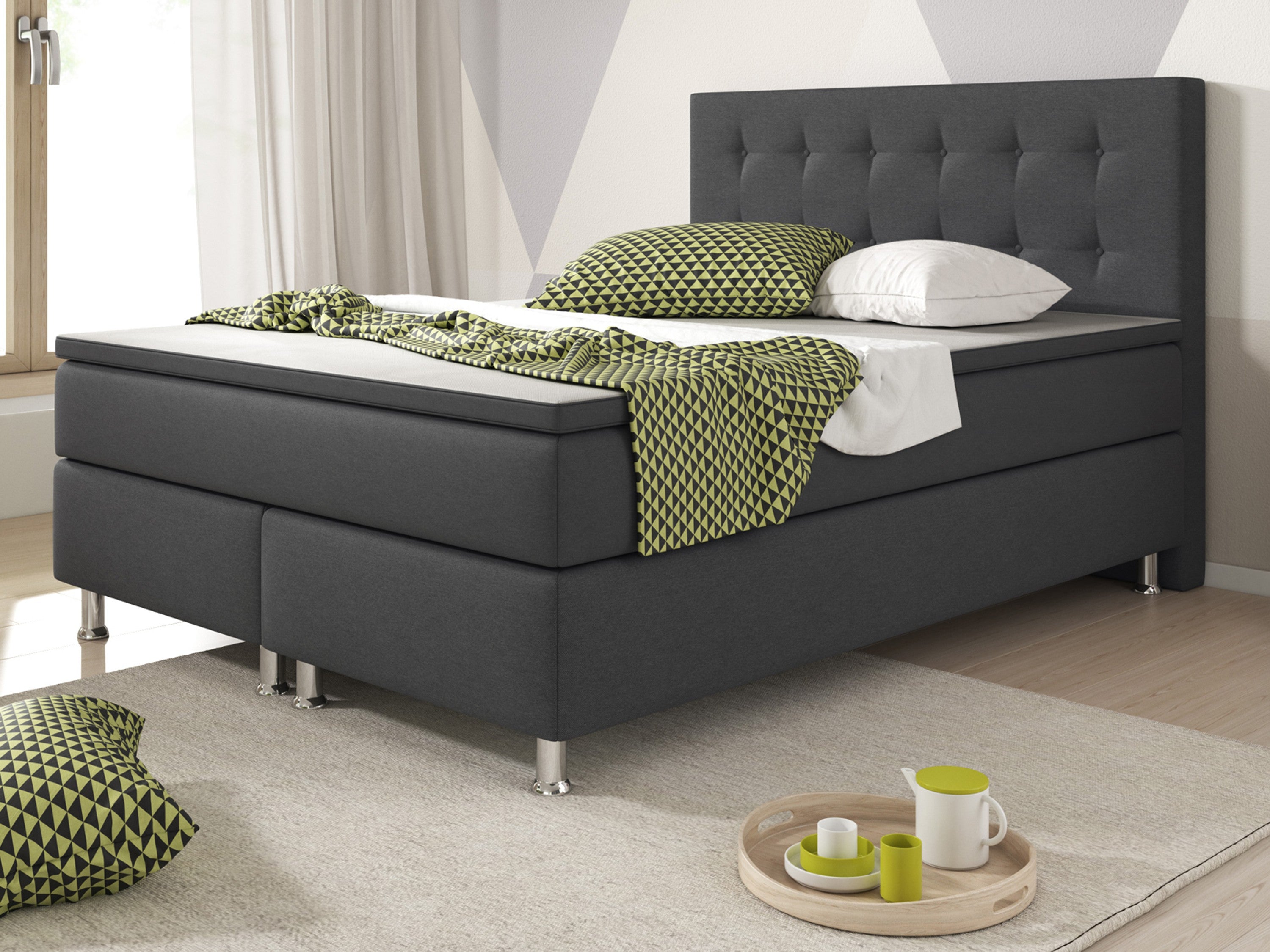 Boxspringbett Köln 140x200 Webstoff Anthrazit - Interbed