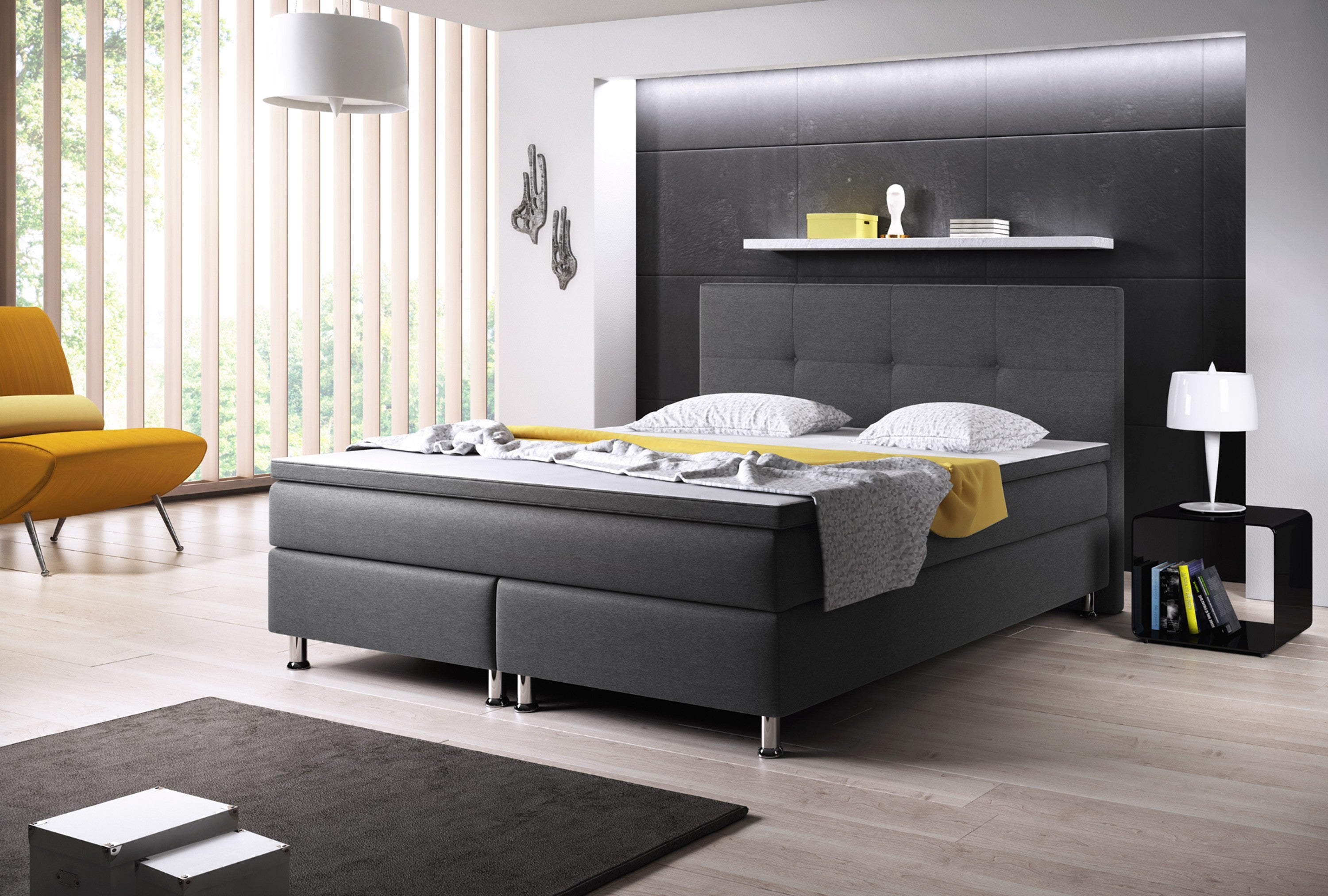 Boxspringbett Dallas 140x200 cm Webstoff Anthrazit