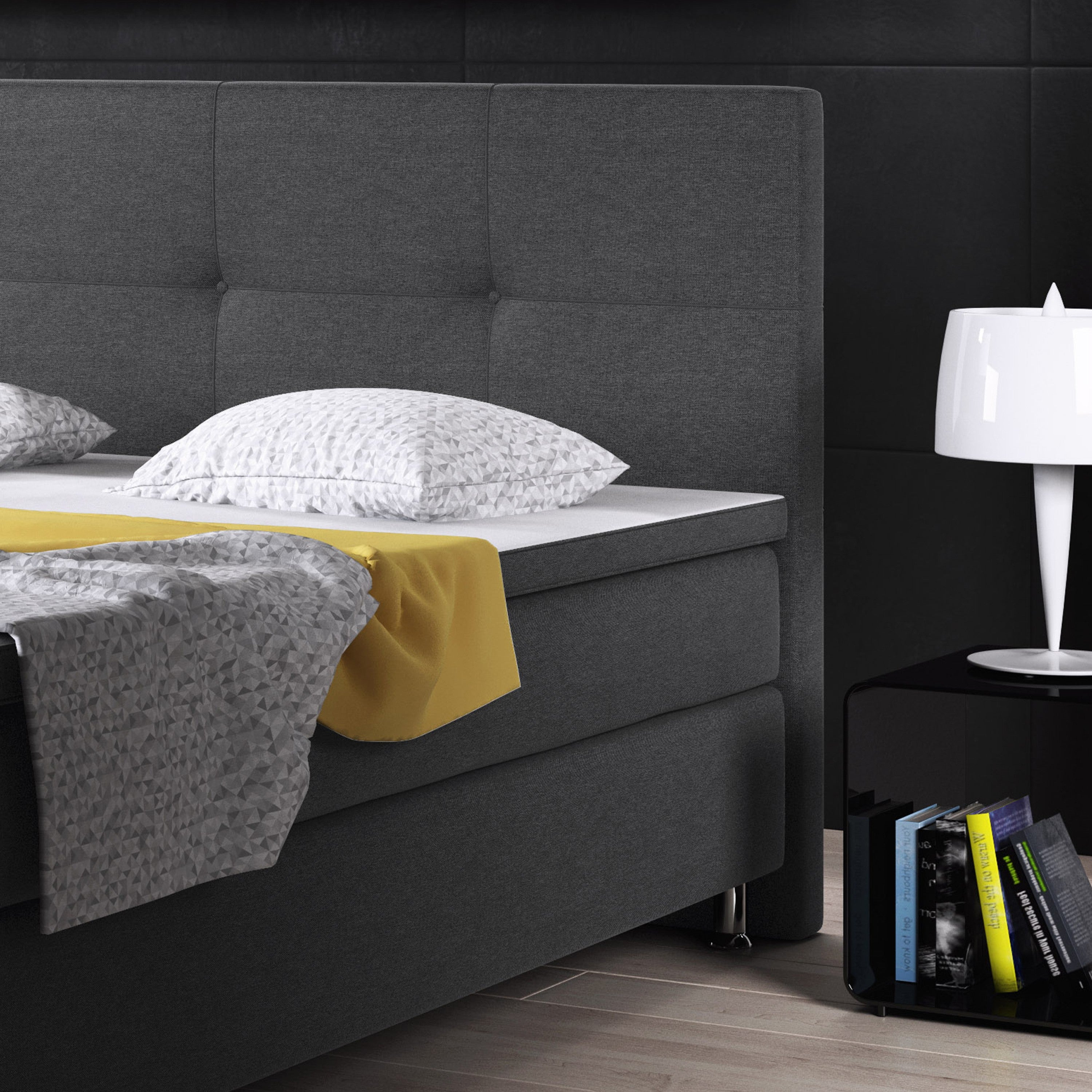 Boxspringbett Dallas 140x200 cm Webstoff Anthrazit