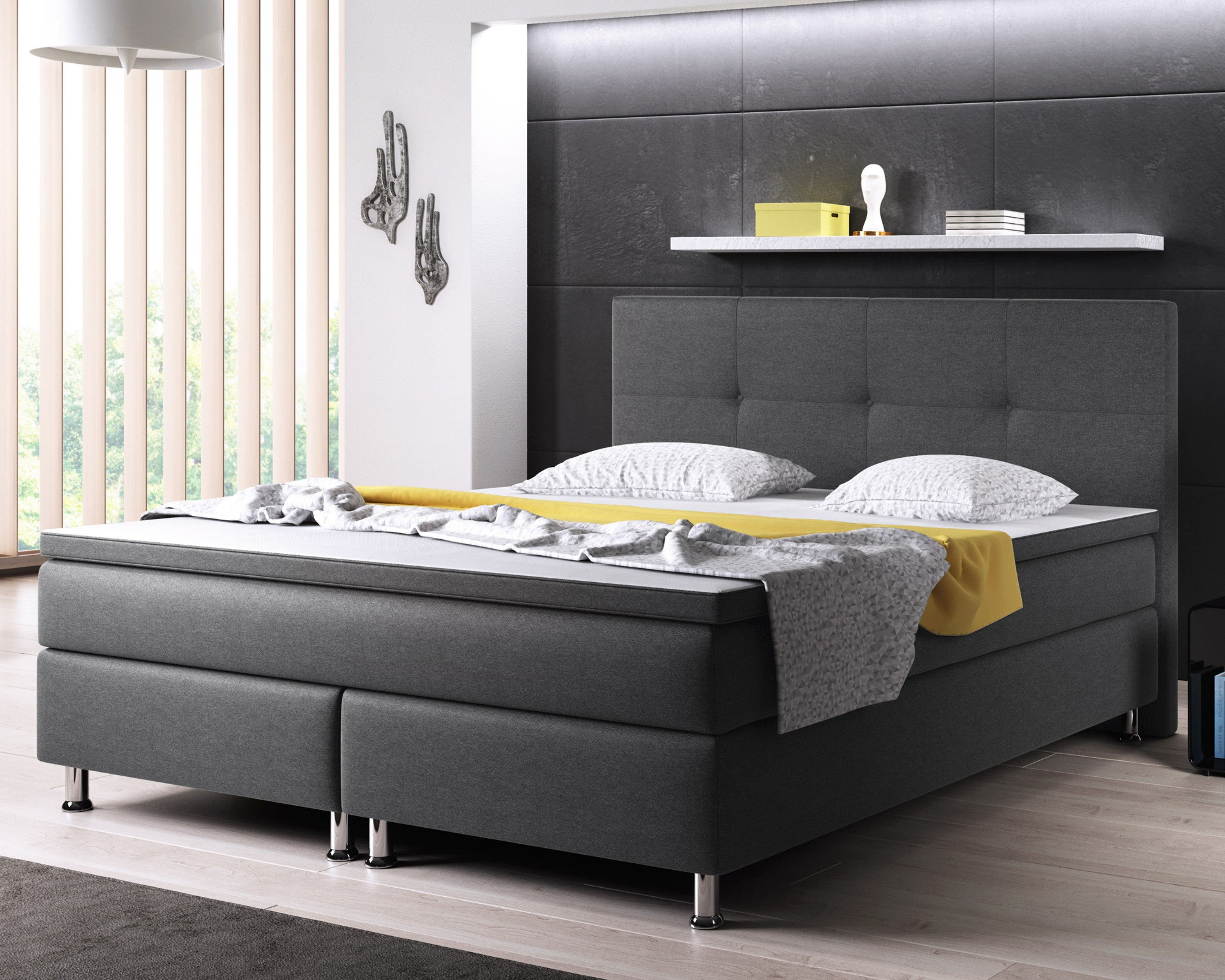 Boxspringbett Dallas 140x200 cm Webstoff Anthrazit