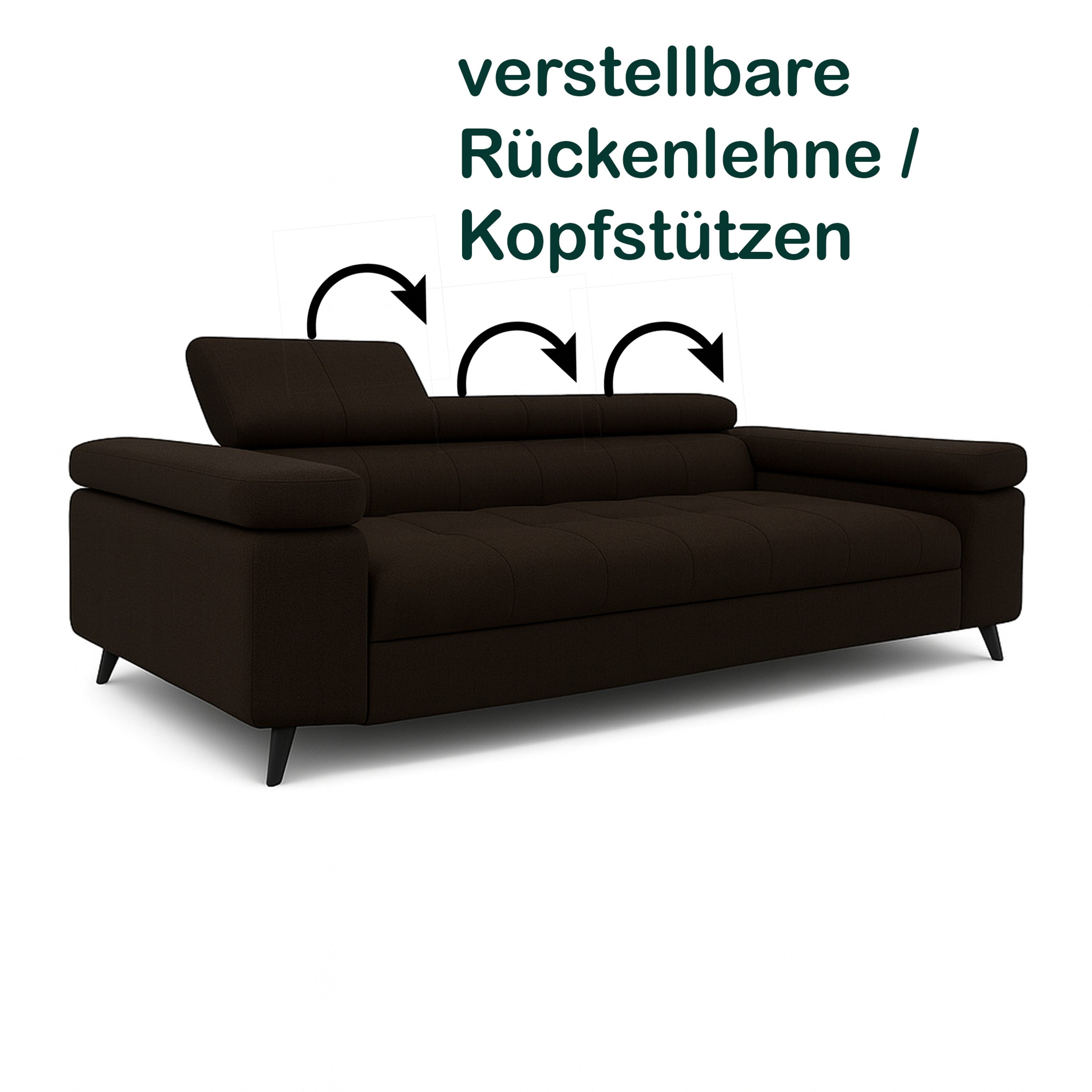 Exklusives Sofa-Set Utah Braun Samt | 3-Sitzer mit Bettfunktion, 2-Sitzer & Sessel | Verstellbare Kopfstützen