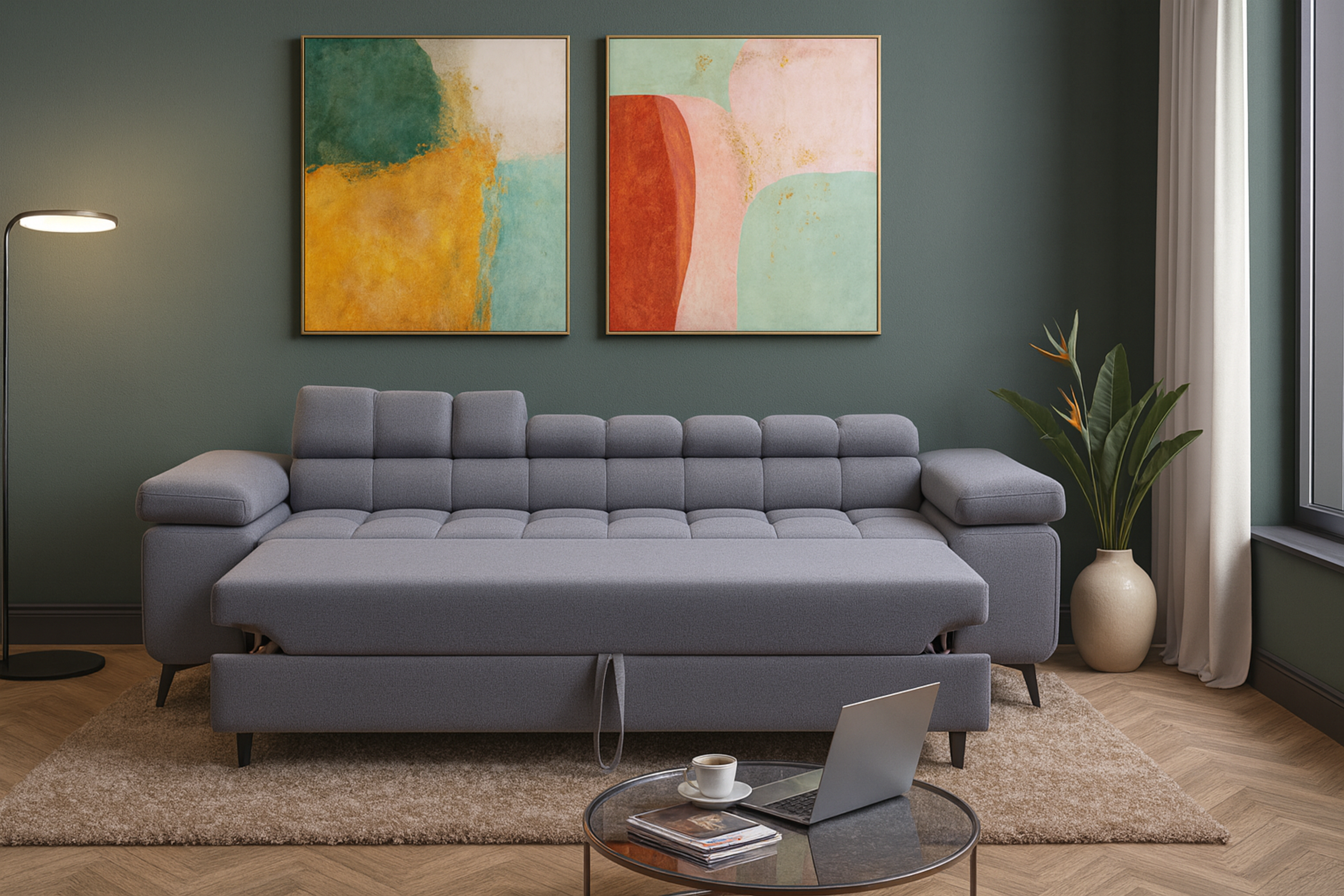 Exklusives Sofa-Set Utah Silbergrau Samt | 3-Sitzer mit Bettfunktion, 2-Sitzer & Sessel | Verstellbare Kopfstützen