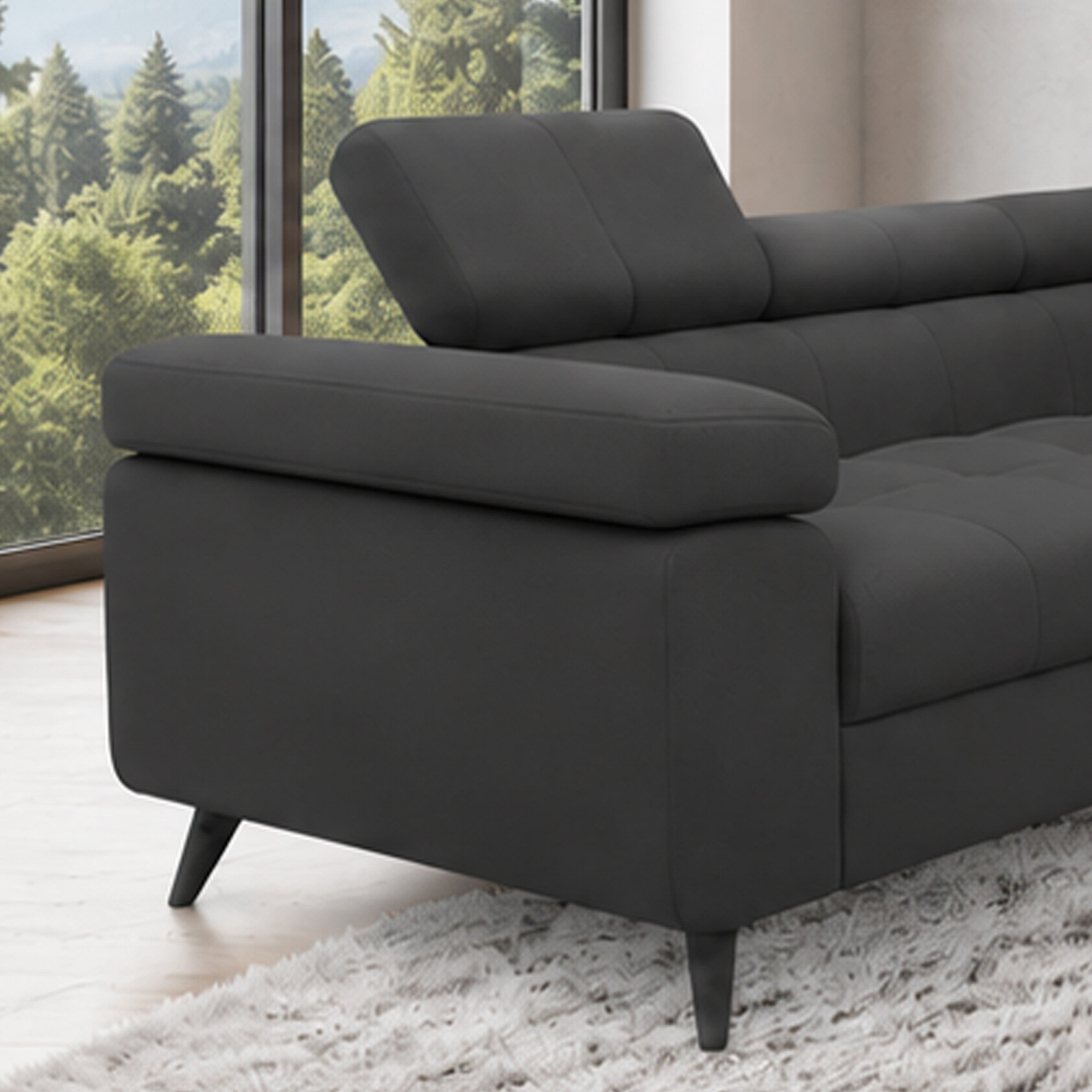 Exklusives Sofa-Set Utah Anthrazit Samt | 3-Sitzer mit Bettfunktion, 2-Sitzer & Sessel | Verstellbare Kopfstützen