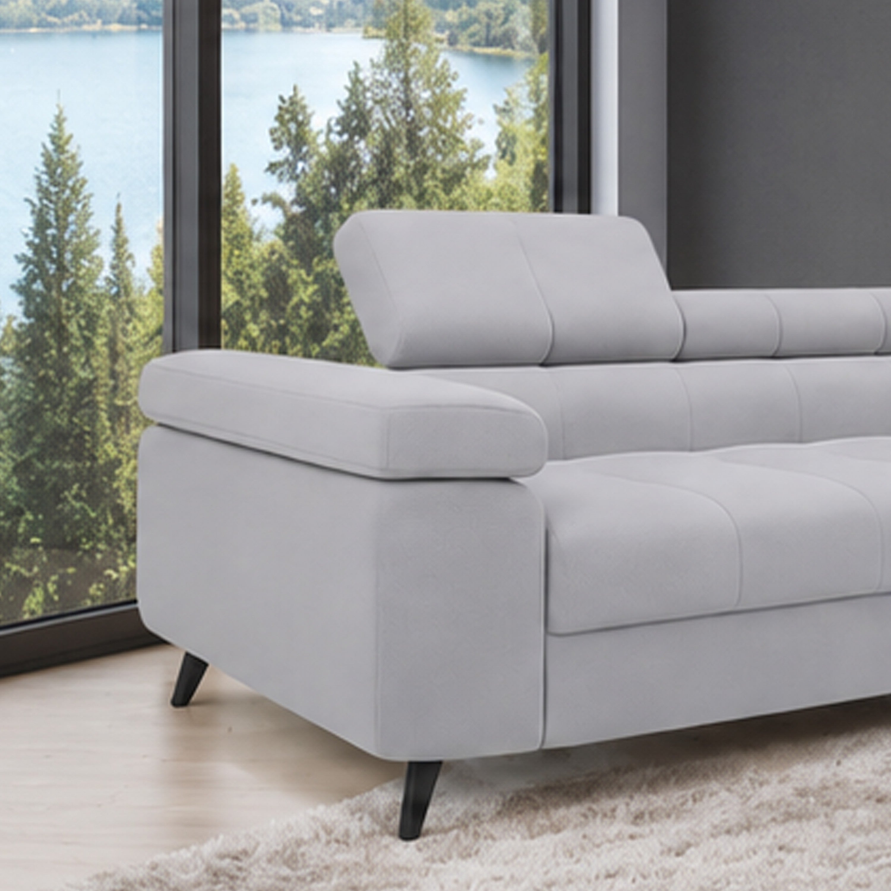 Exklusives Sofa-Set Utah Silbergrau Samt | 3-Sitzer mit Bettfunktion, 2-Sitzer & Sessel | Verstellbare Kopfstützen